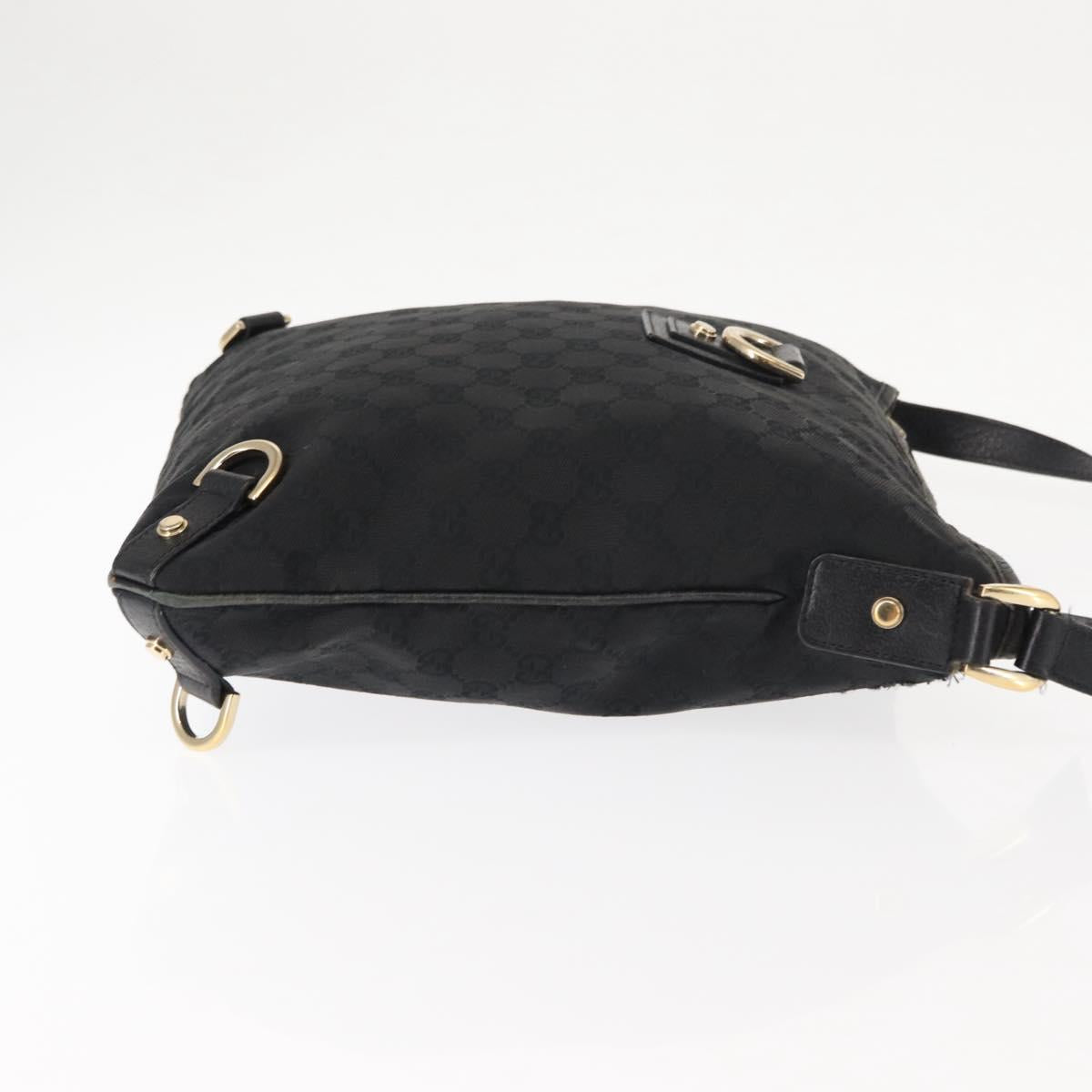 GUCCI GG Canvas Abbey Shoulder Bag Black Gold 131326 Auth bs29715