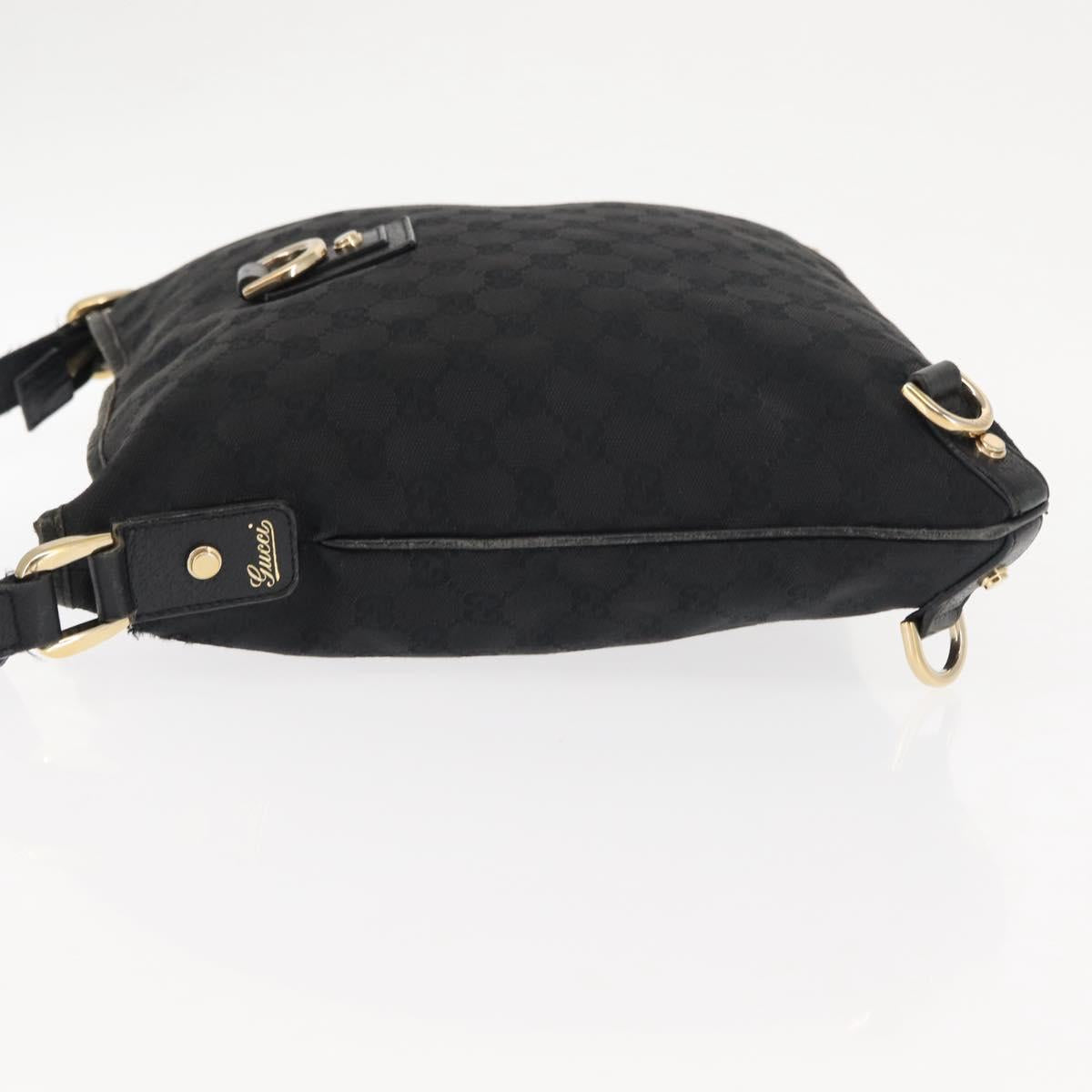 GUCCI GG Canvas Abbey Shoulder Bag Black Gold 131326 Auth bs29715