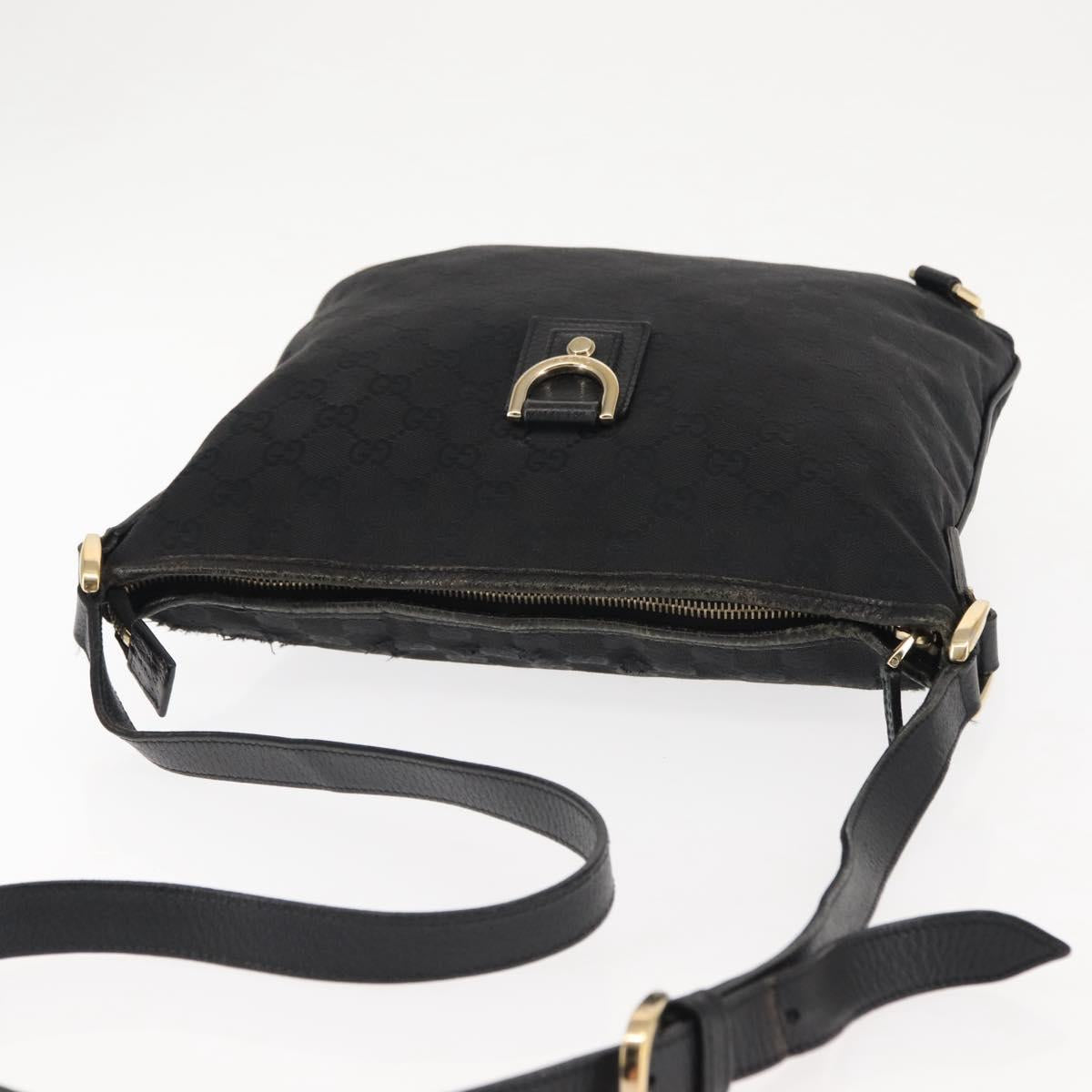 GUCCI GG Canvas Abbey Shoulder Bag Black Gold 131326 Auth bs29715