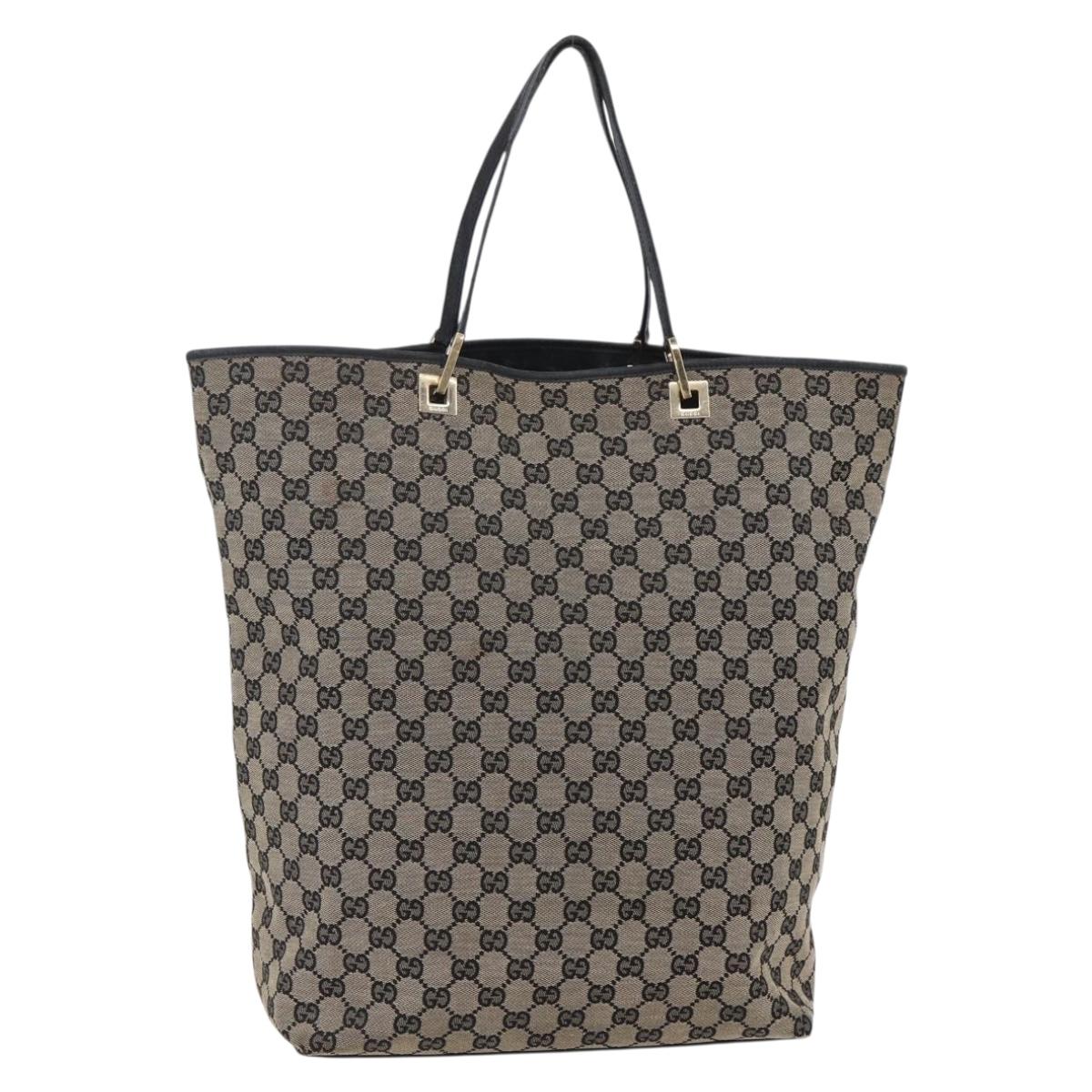 GUCCI GG Canvas Tote Bag Black Beige gold 002 1097 Auth bs29720