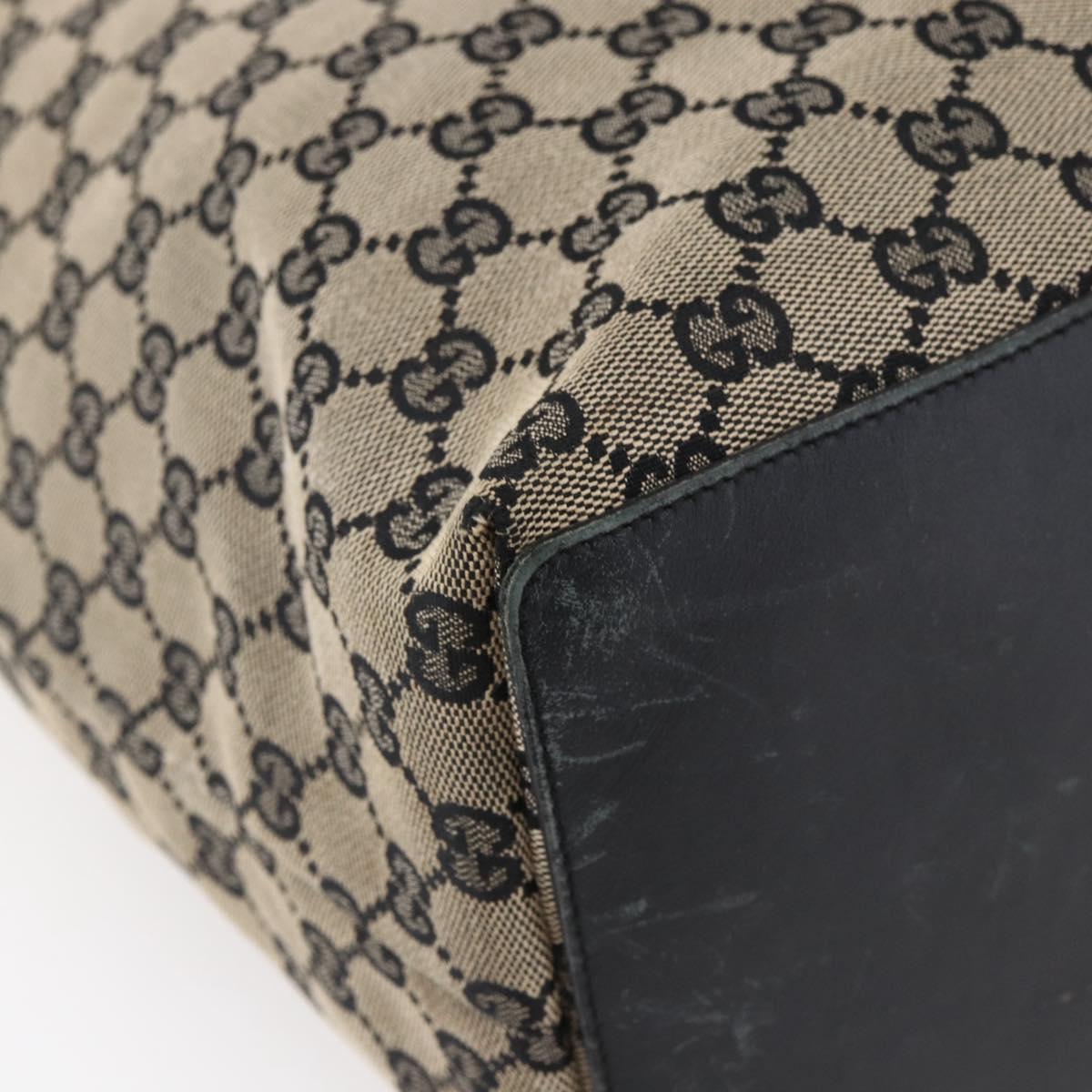 GUCCI GG Canvas Tote Bag Black Beige gold 002 1097 Auth bs29720
