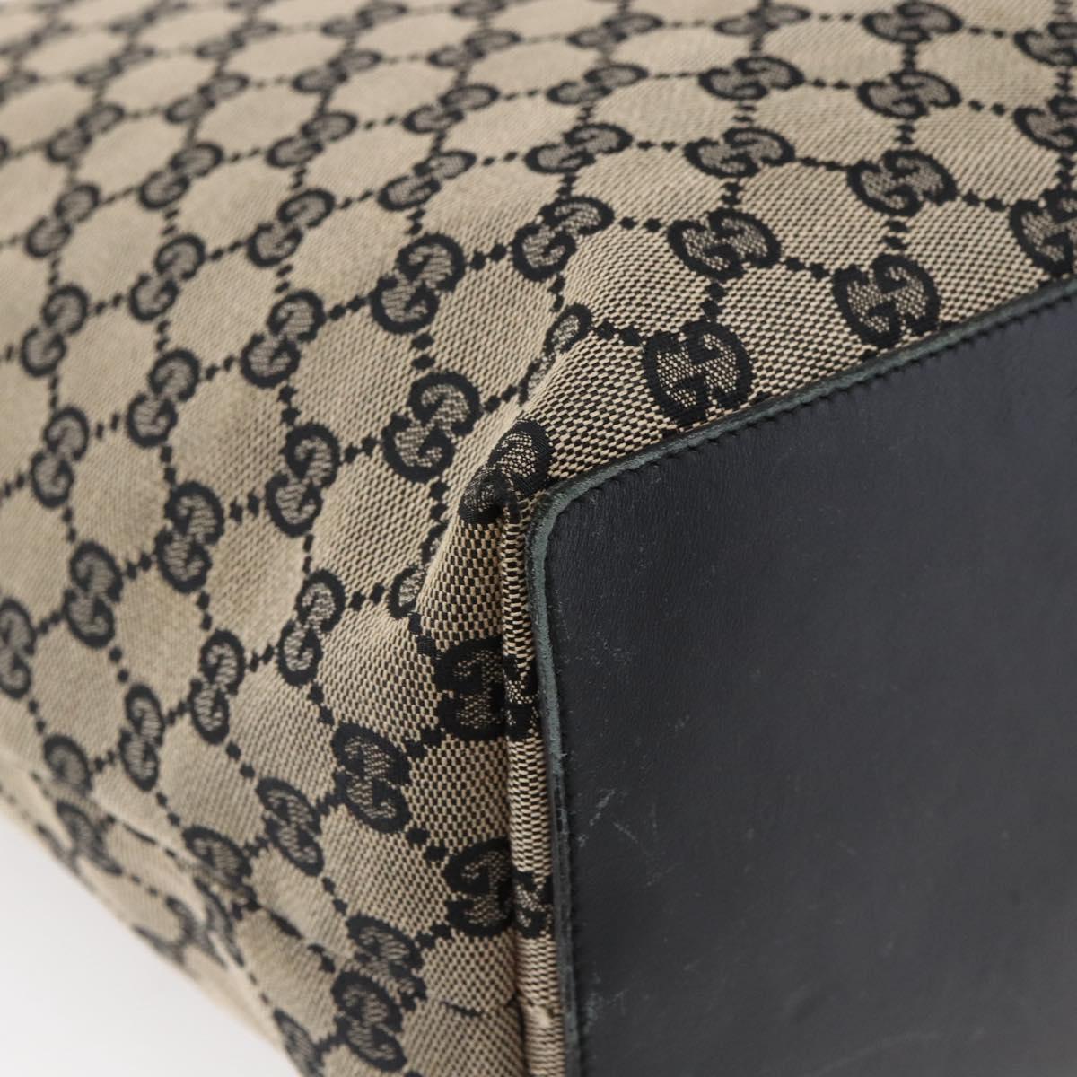 GUCCI GG Canvas Tote Bag Black Beige gold 002 1097 Auth bs29720