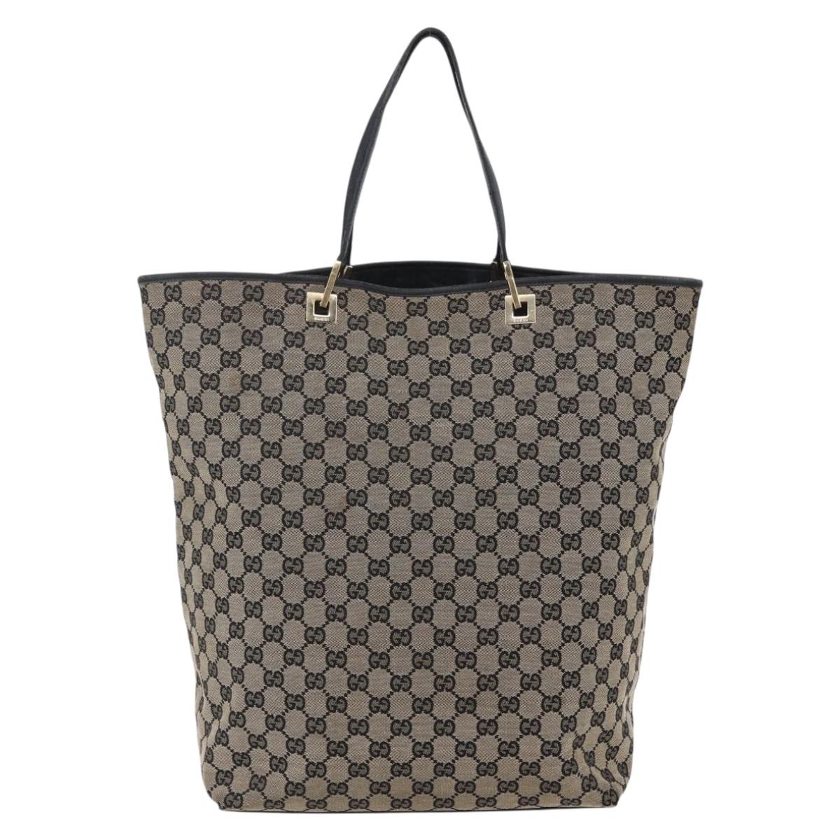 GUCCI GG Canvas Tote Bag Black Beige gold 002 1097 Auth bs29720