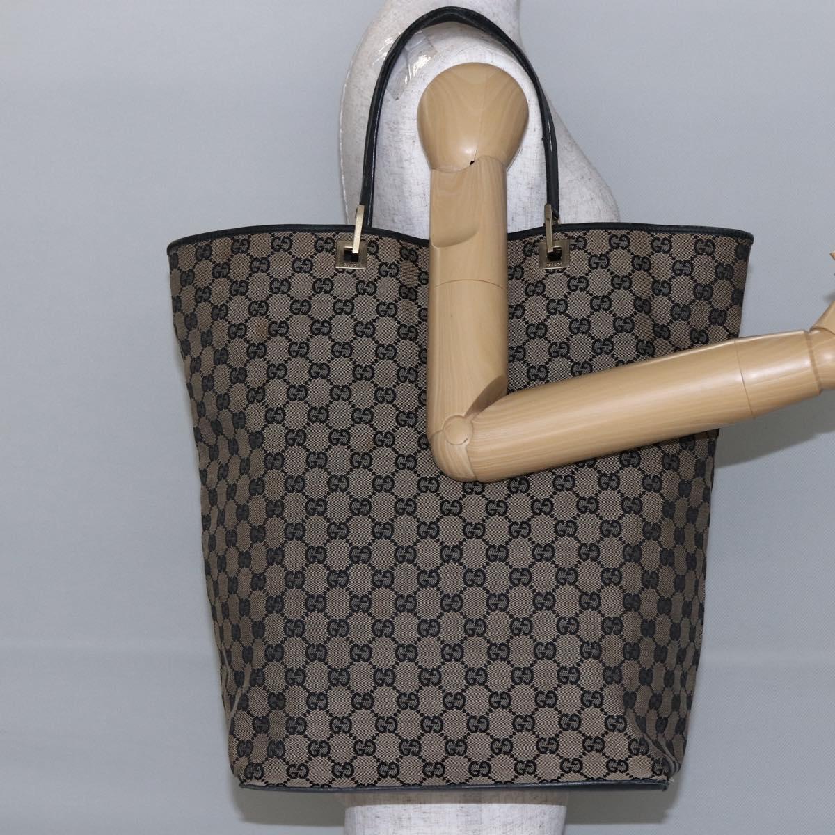 GUCCI GG Canvas Tote Bag Black Beige gold 002 1097 Auth bs29720
