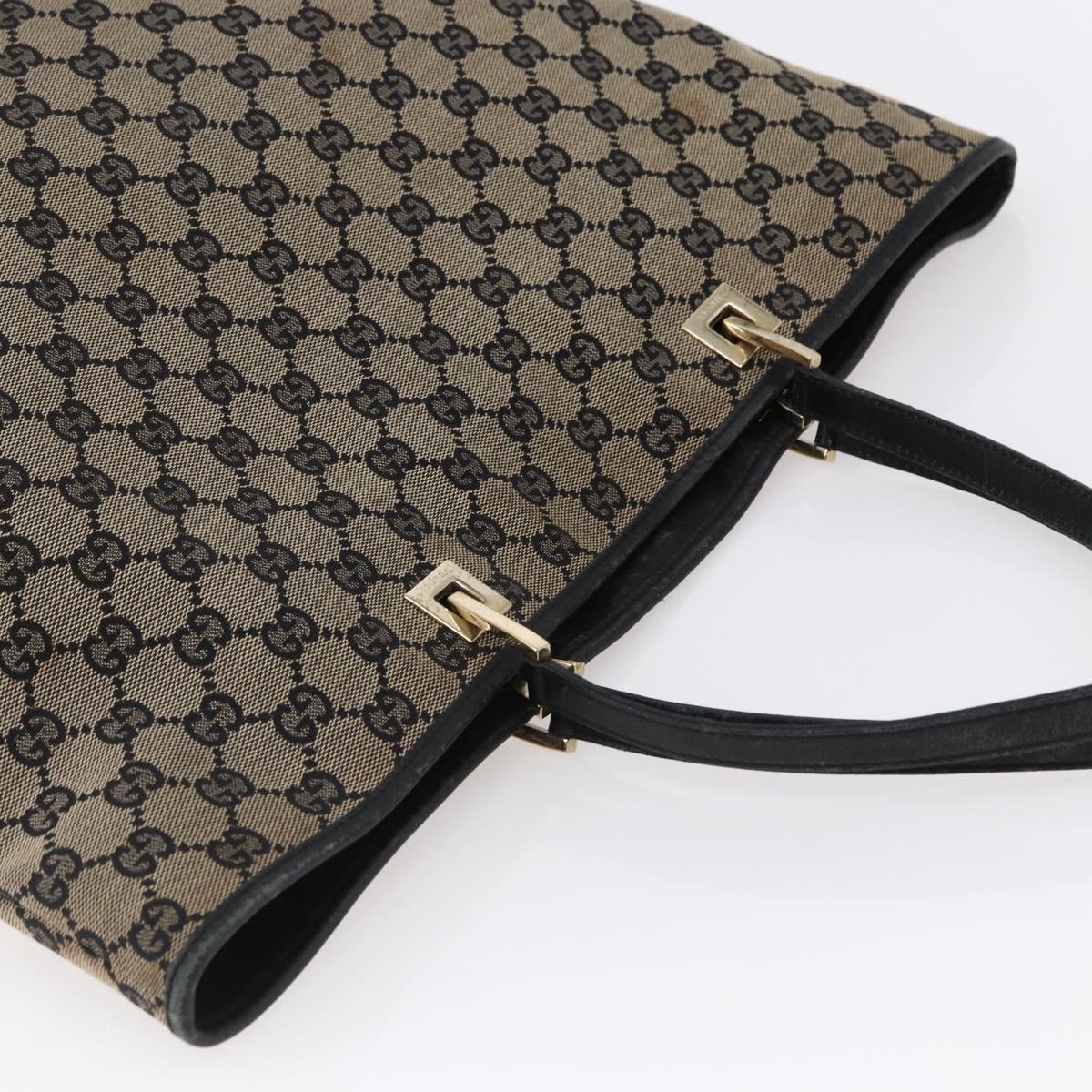 GUCCI GG Canvas Tote Bag Black Beige gold 002 1097 Auth bs29720