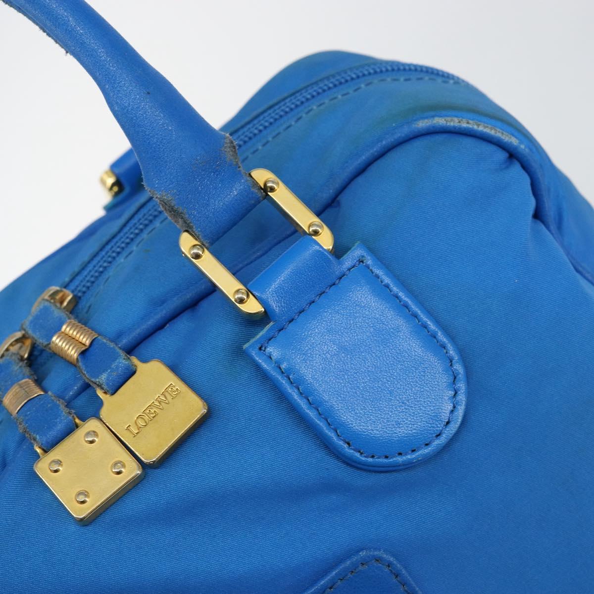 LOEWE Anagram Amazonas Hand Bag Nylon Blue Gold Auth bs29731