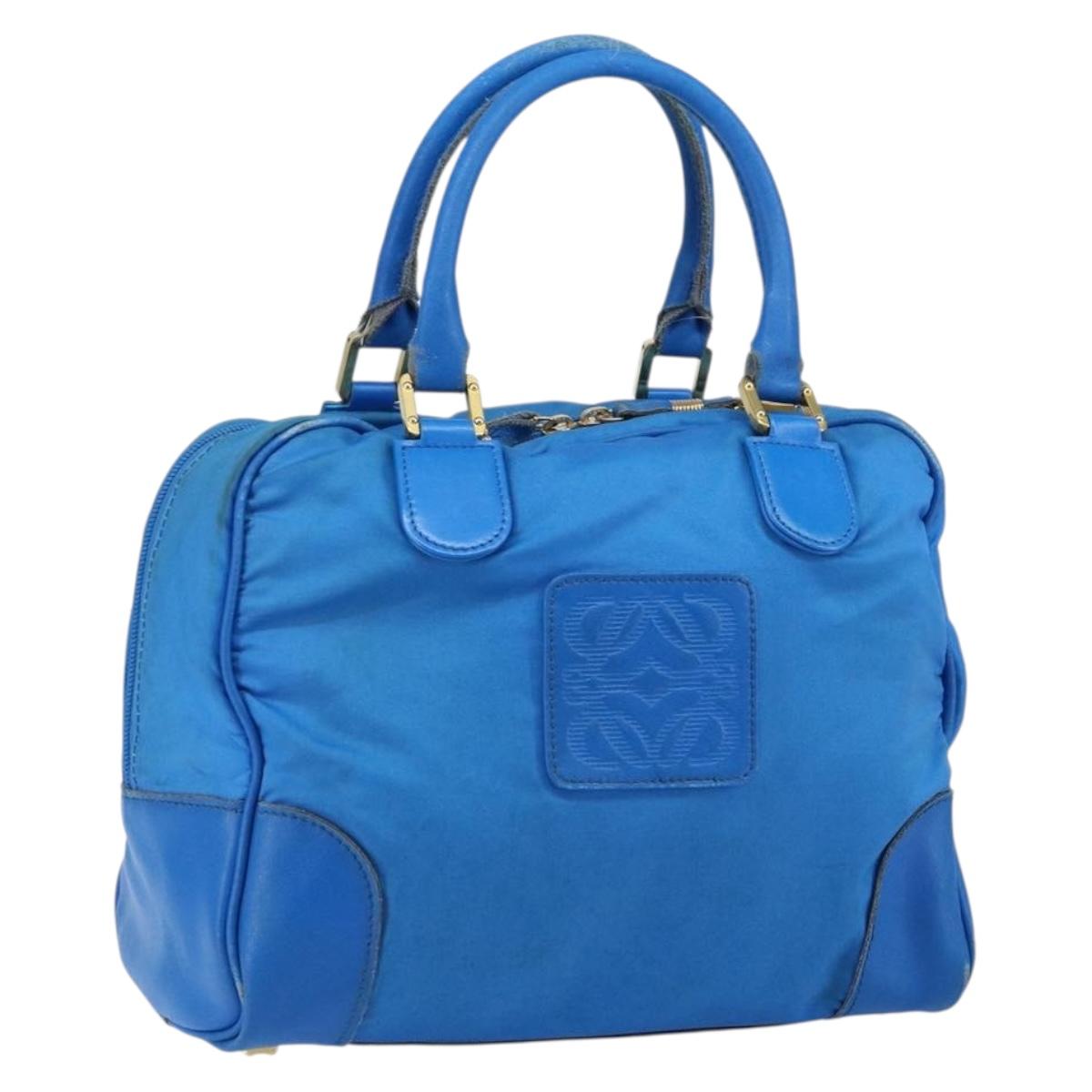 LOEWE Anagram Amazonas Hand Bag Nylon Blue Gold Auth bs29731