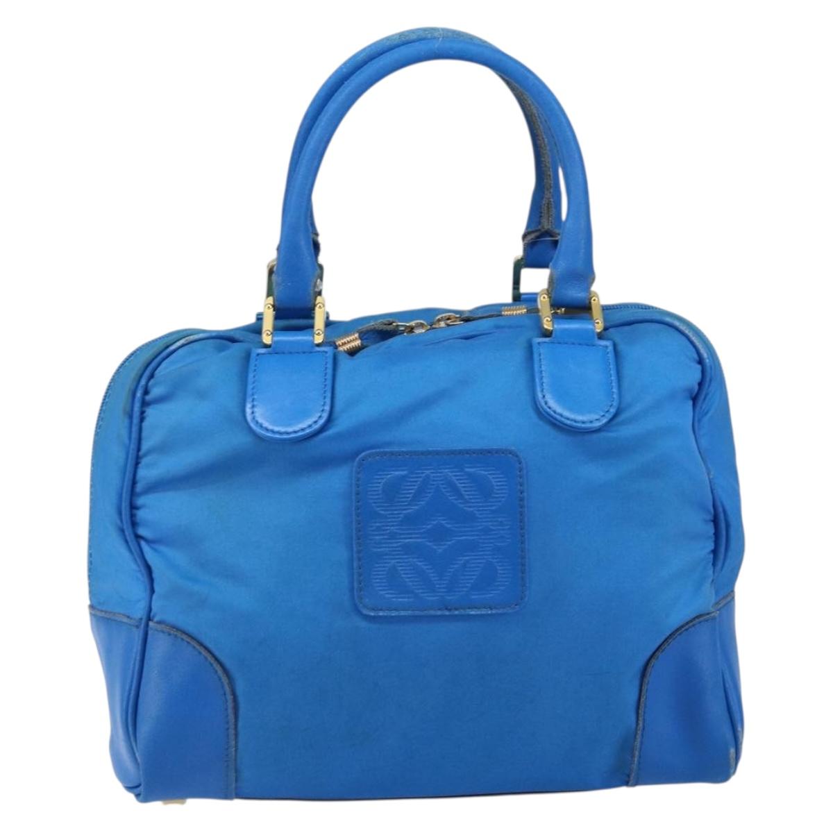 LOEWE Anagram Amazonas Hand Bag Nylon Blue Gold Auth bs29731