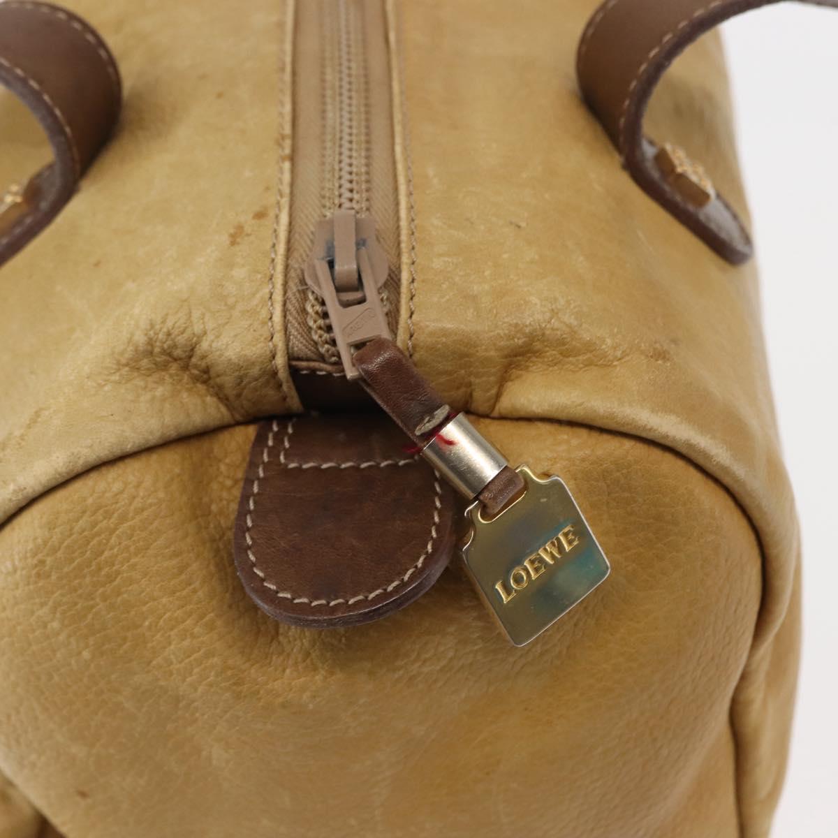 LOEWE Anagram Hand Bag Leather Beige Gold Auth bs29735