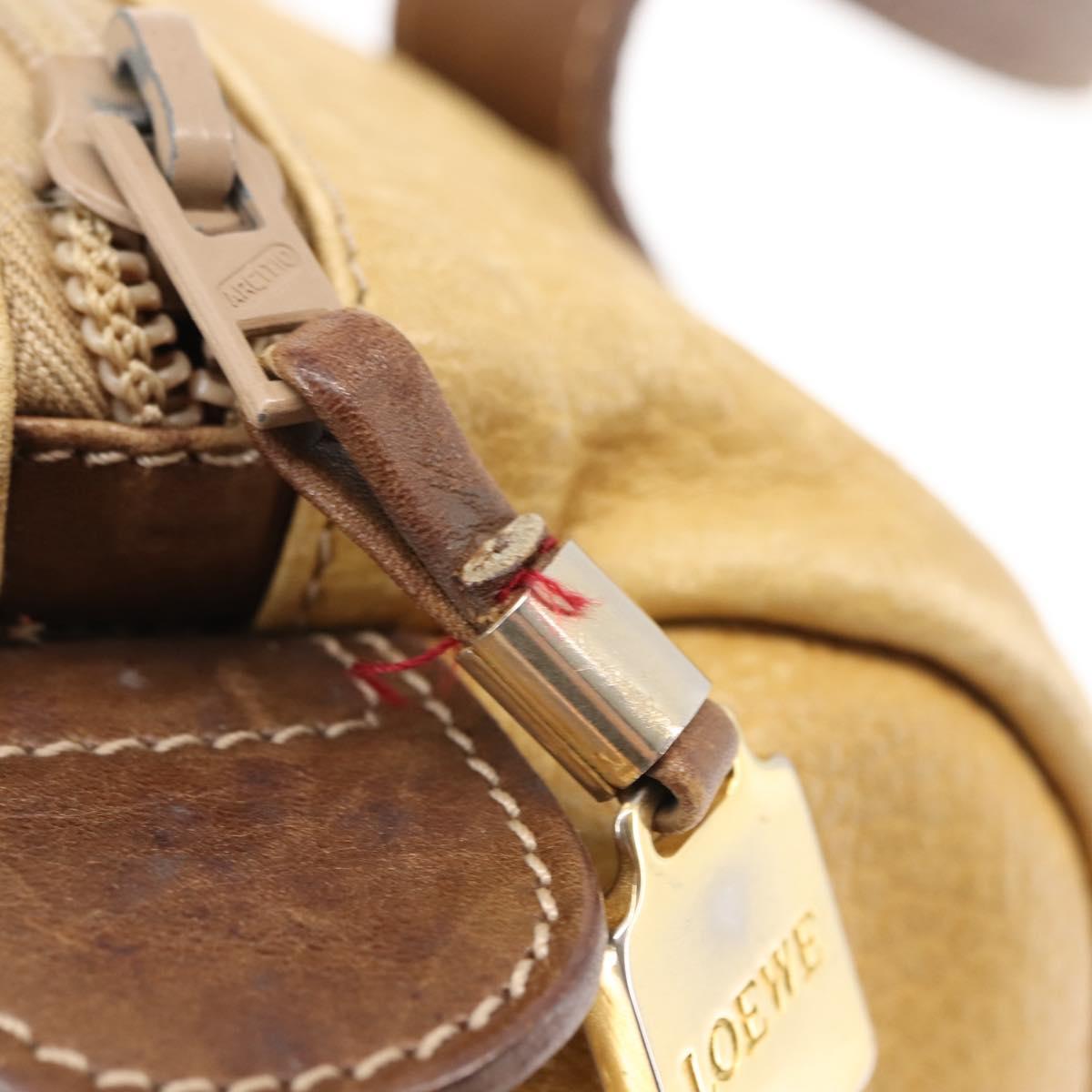 LOEWE Anagram Hand Bag Leather Beige Gold Auth bs29735