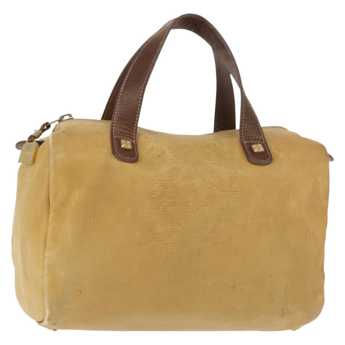 LOEWE Anagram Hand Bag Leather Beige Gold Auth bs29735