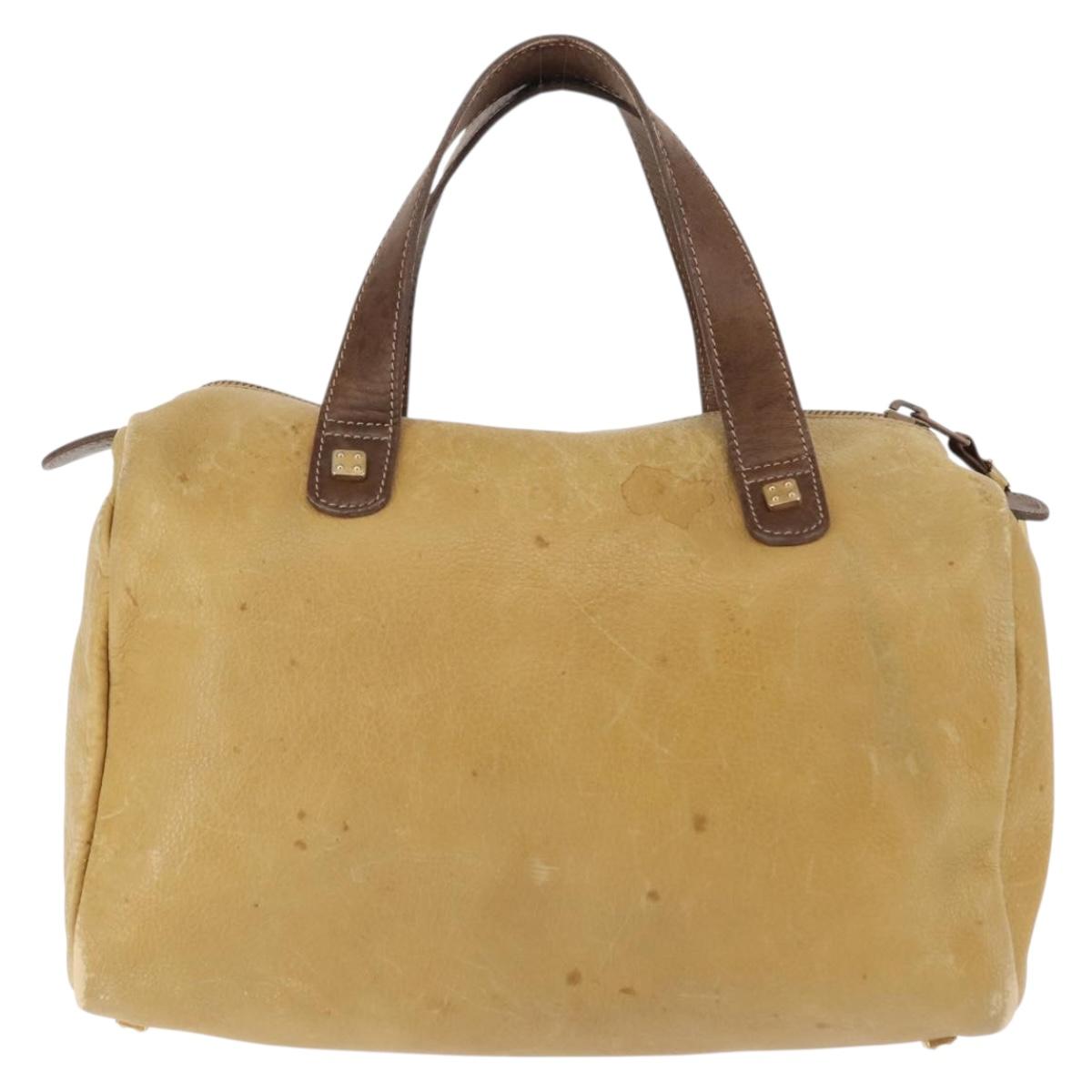 LOEWE Anagram Hand Bag Leather Beige Gold Auth bs29735