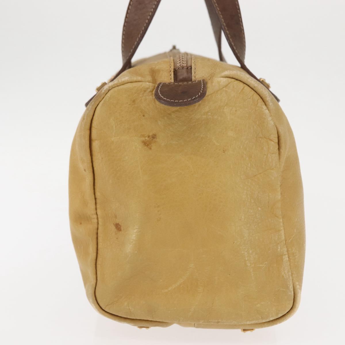 LOEWE Anagram Hand Bag Leather Beige Gold Auth bs29735