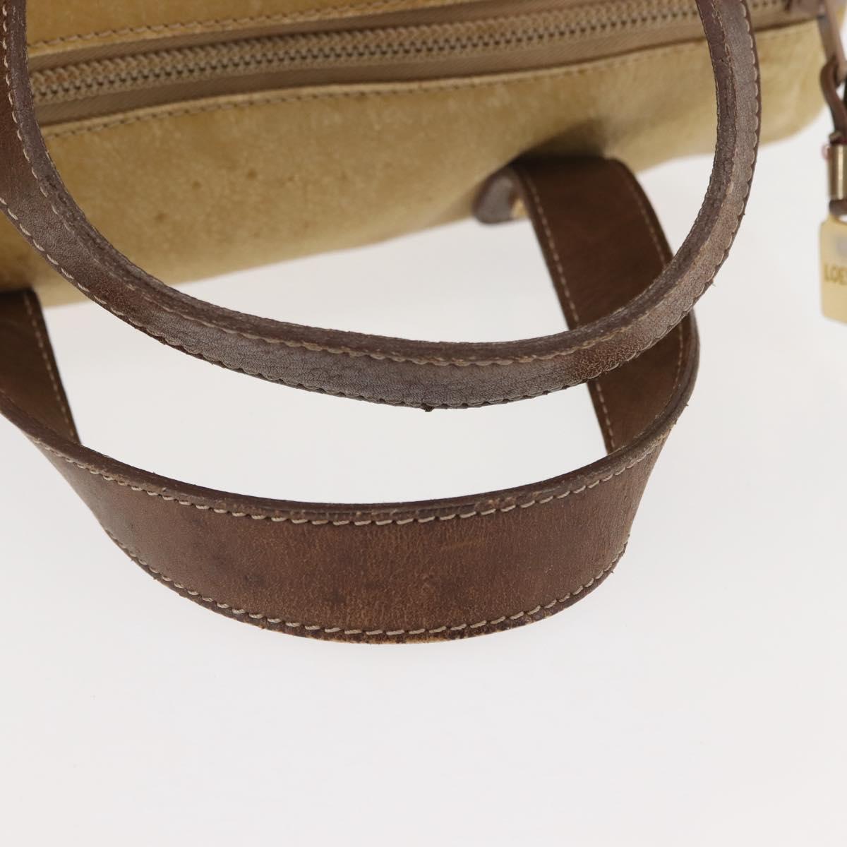 LOEWE Anagram Hand Bag Leather Beige Gold Auth bs29735