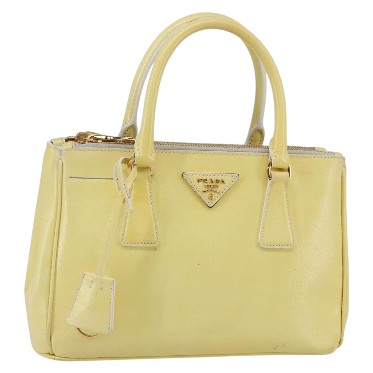 PRADA Hand Bag Patent leather Beige Gold Auth bs29737