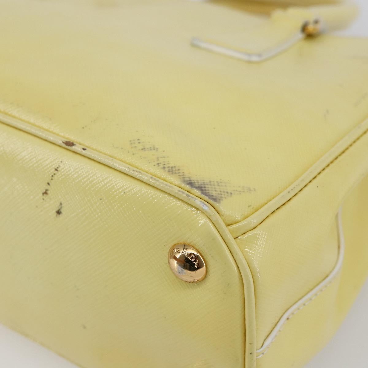 PRADA Hand Bag Patent leather Beige Gold Auth bs29737