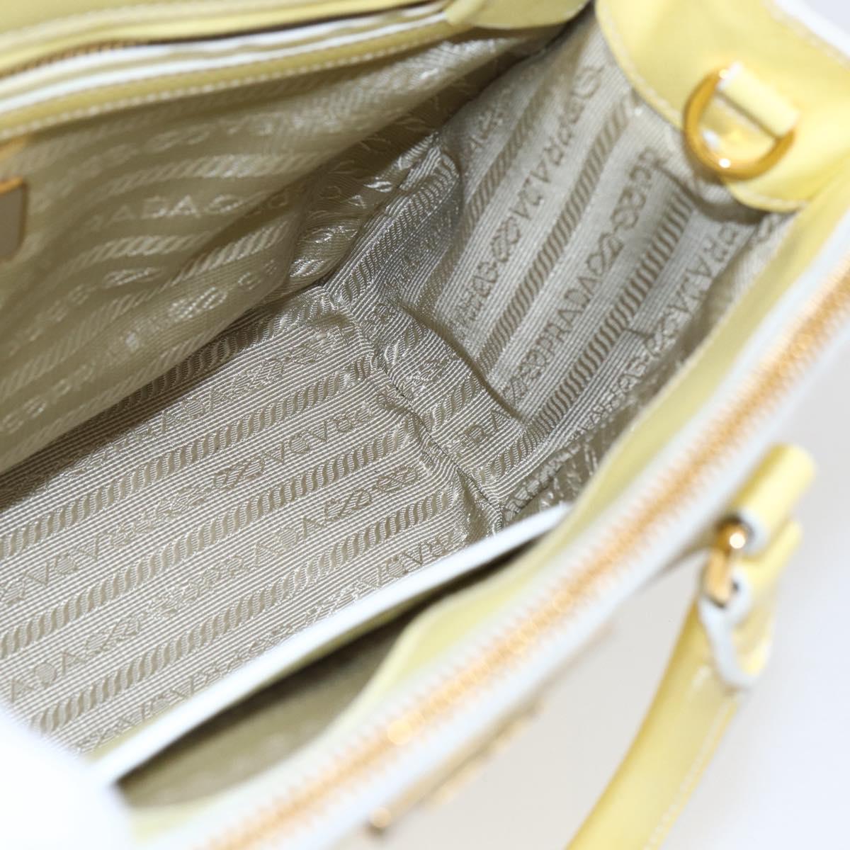 PRADA Hand Bag Patent leather Beige Gold Auth bs29737