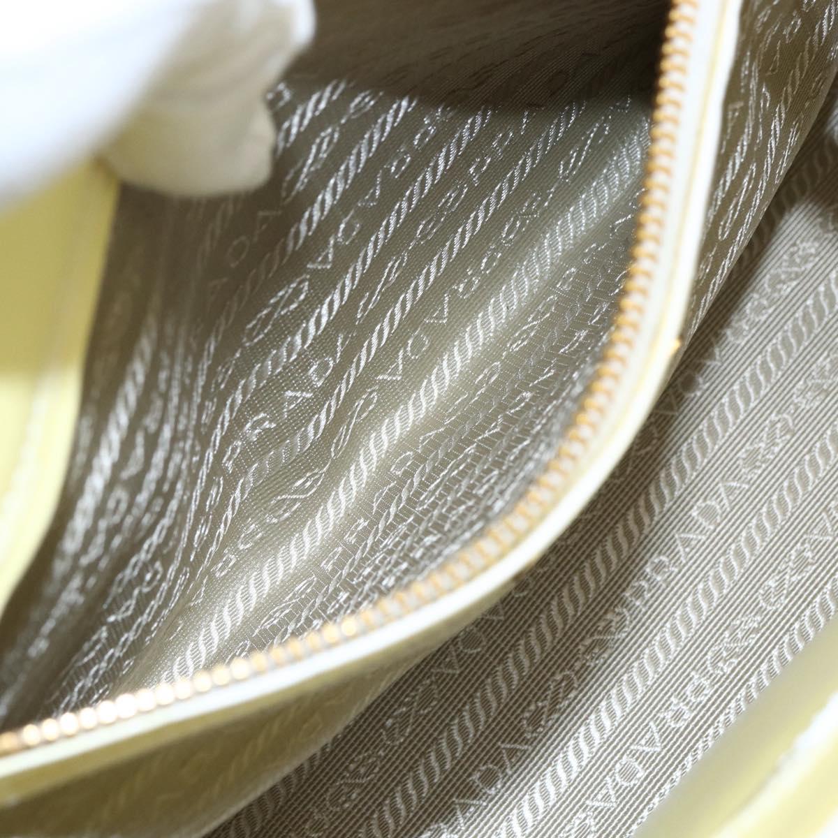 PRADA Hand Bag Patent leather Beige Gold Auth bs29737