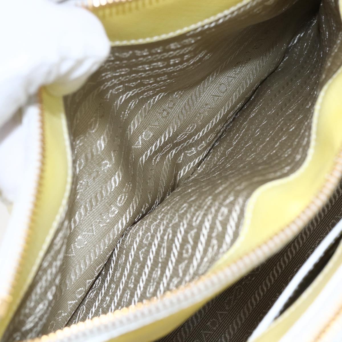 PRADA Hand Bag Patent leather Beige Gold Auth bs29737