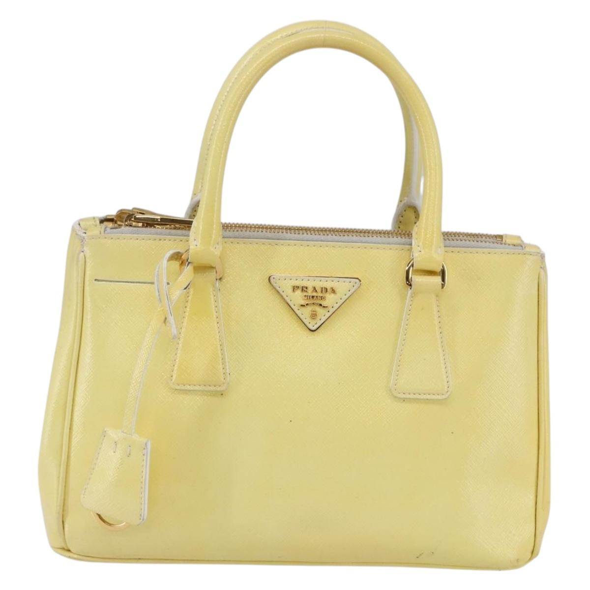 PRADA Hand Bag Patent leather Beige Gold Auth bs29737