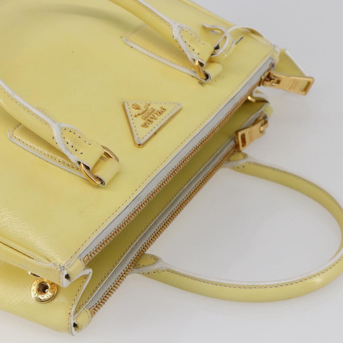 PRADA Hand Bag Patent leather Beige Gold Auth bs29737