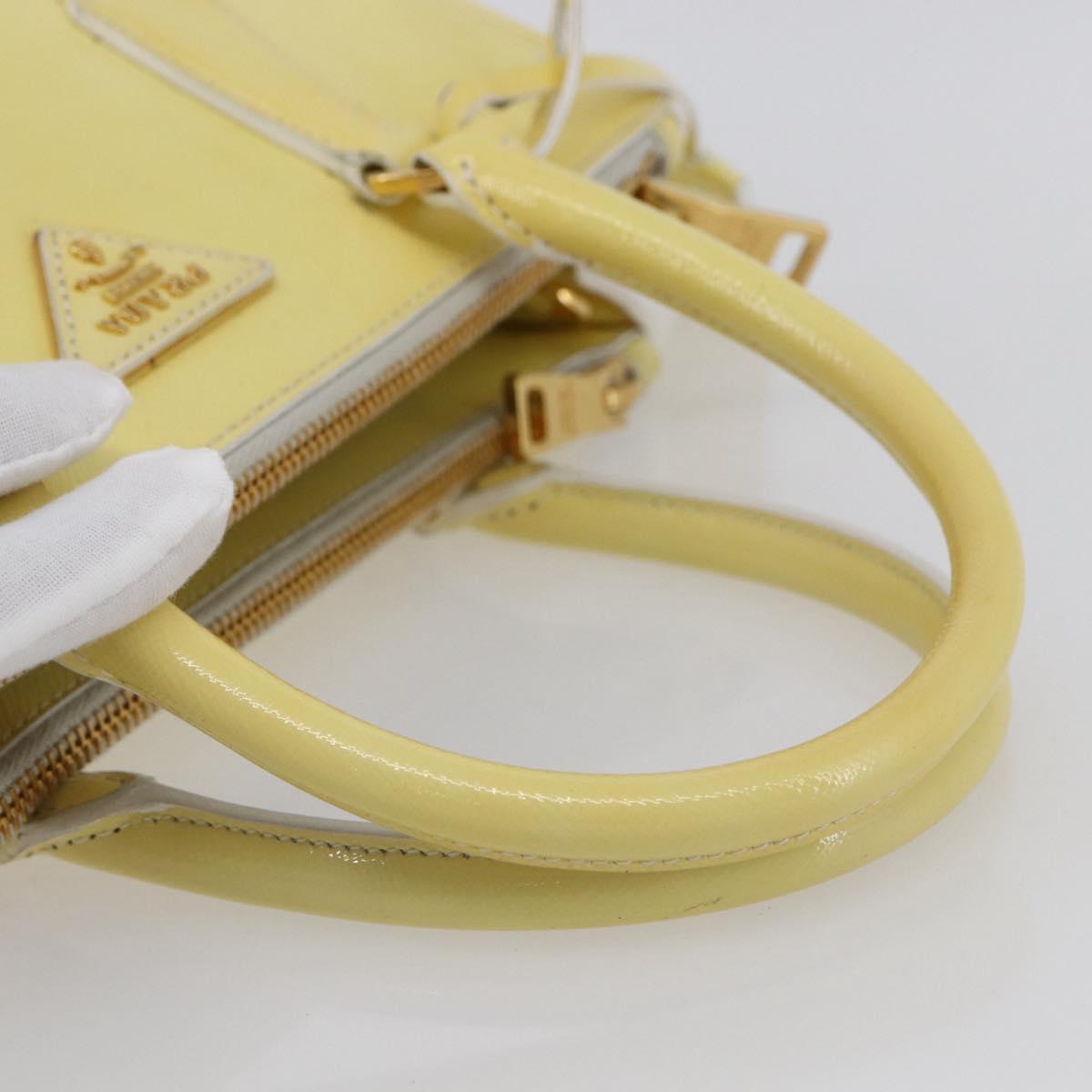 PRADA Hand Bag Patent leather Beige Gold Auth bs29737