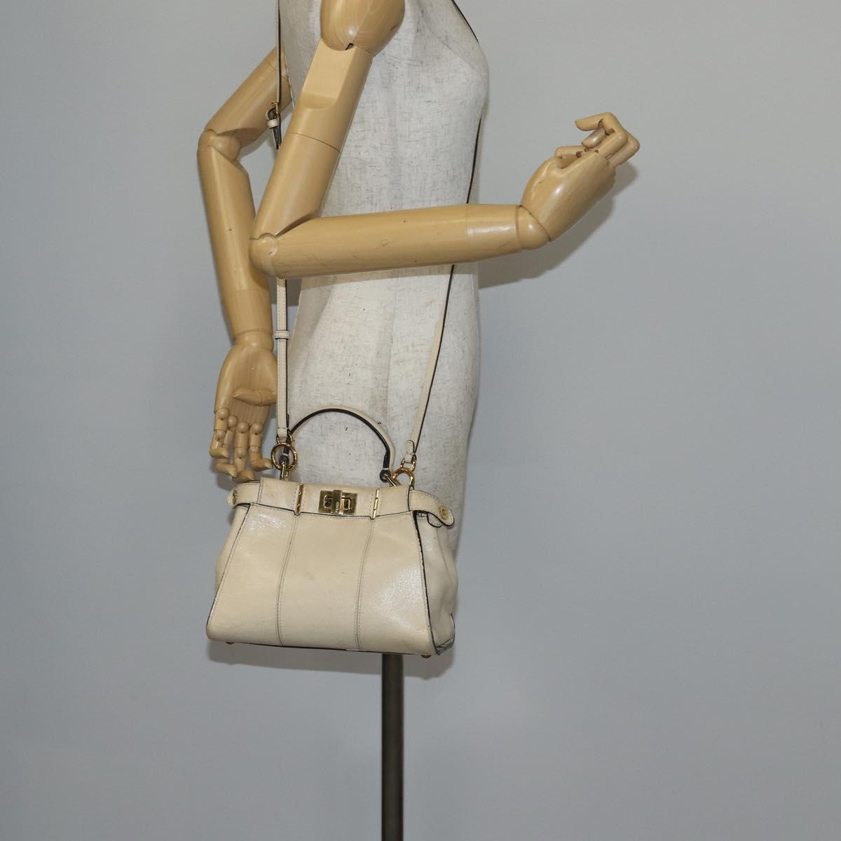 FENDI Mini Peek A Boo Hand Bag Leather 2way Ivory gold Auth bs29739