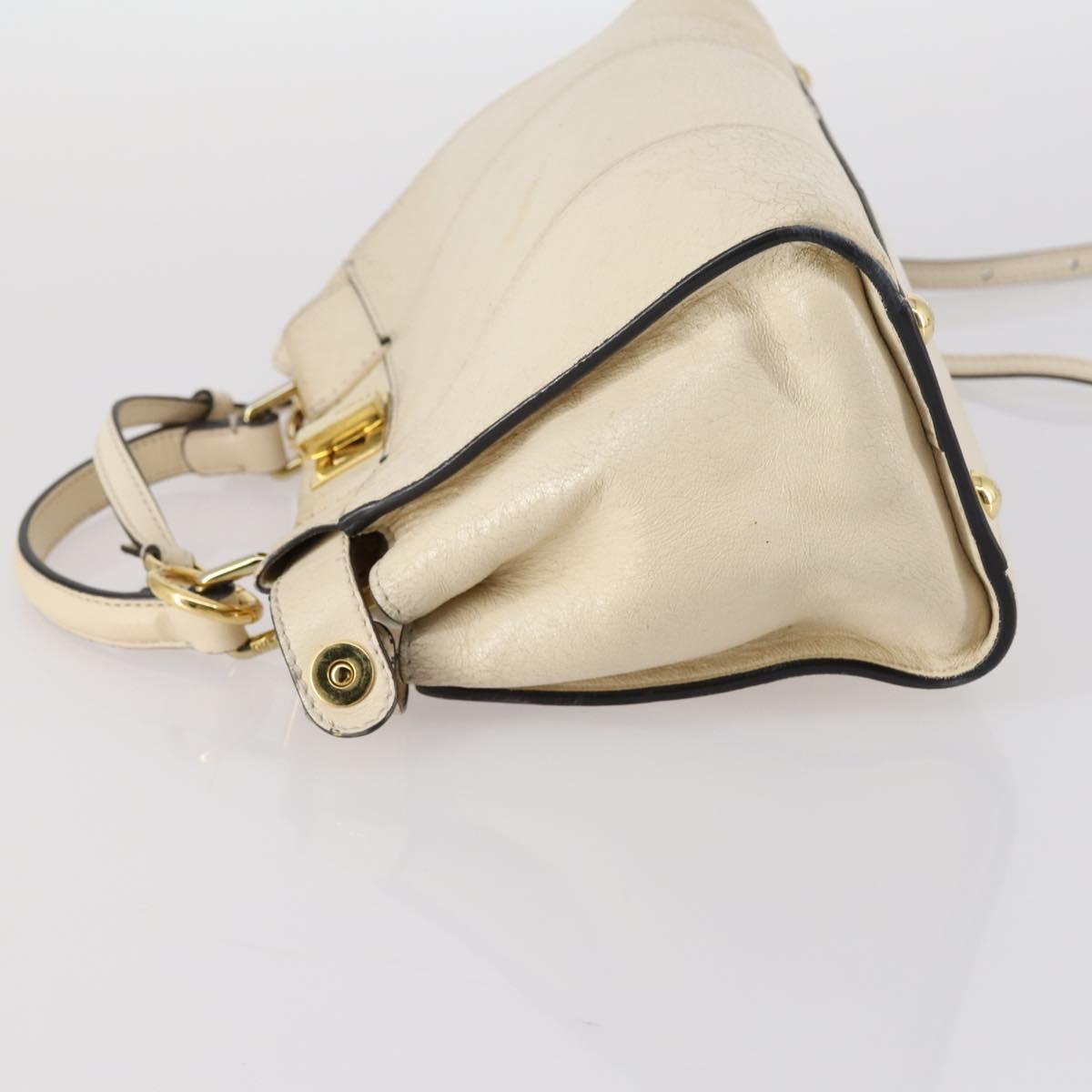 FENDI Mini Peek A Boo Hand Bag Leather 2way Ivory gold Auth bs29739