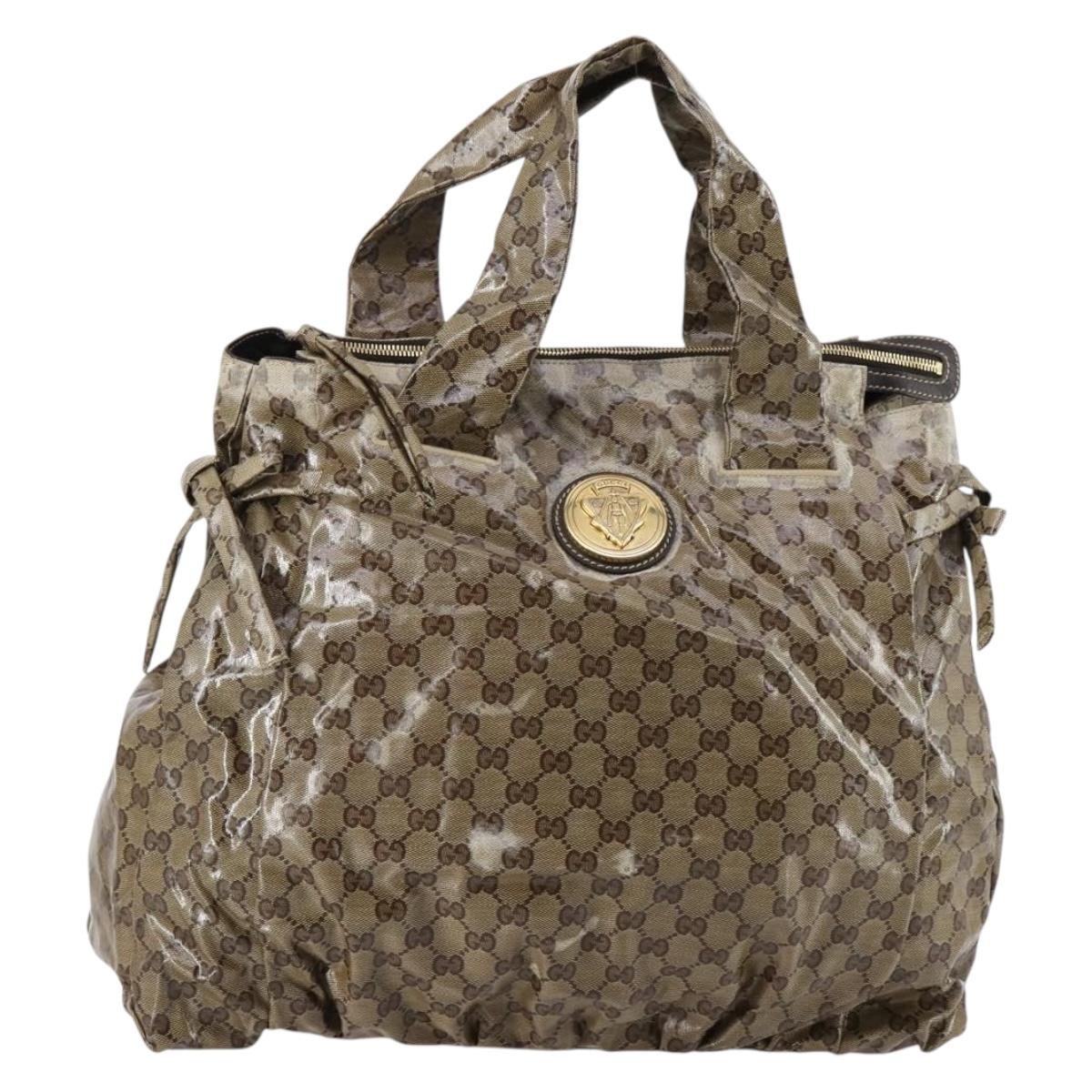 GUCCI GG Crystal Tote Bag Coated Canvas Beige Gold 197022 Auth bs29740