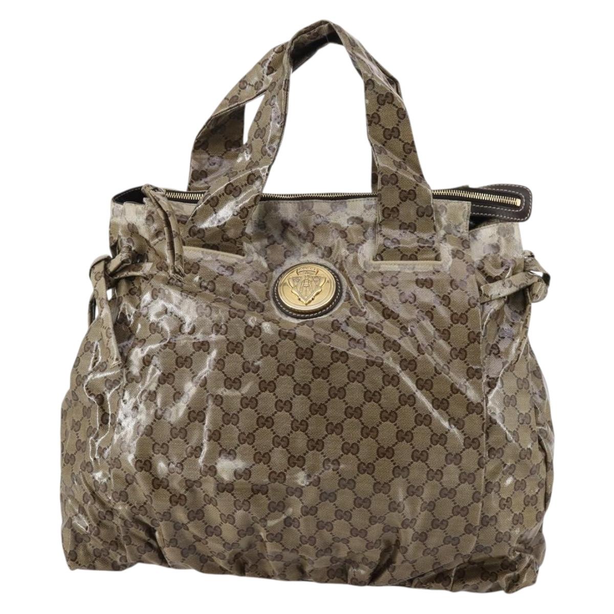 GUCCI GG Crystal Tote Bag Coated Canvas Beige Gold 197022 Auth bs29740