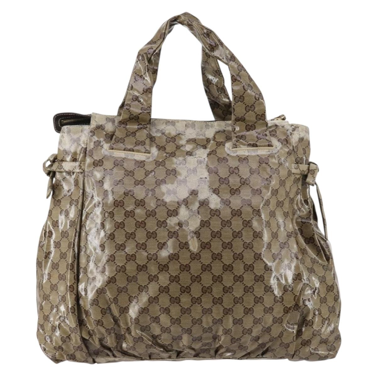 GUCCI GG Crystal Tote Bag Coated Canvas Beige Gold 197022 Auth bs29740
