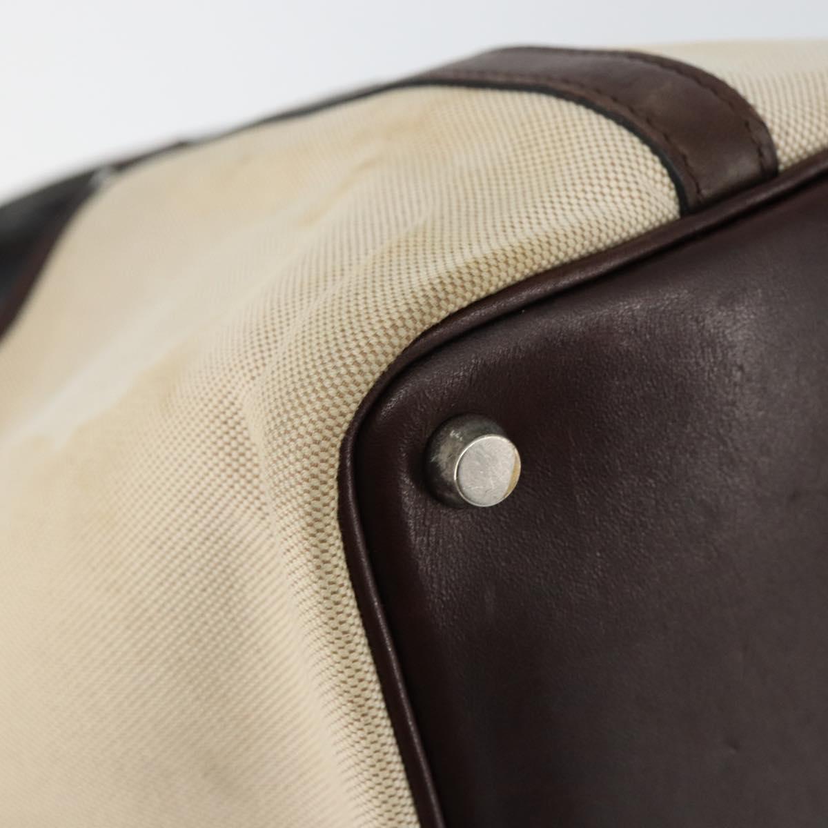 HERMES Toile H Picotin PM Bag Canvas Leather Beige Brown Silver Auth bs29741