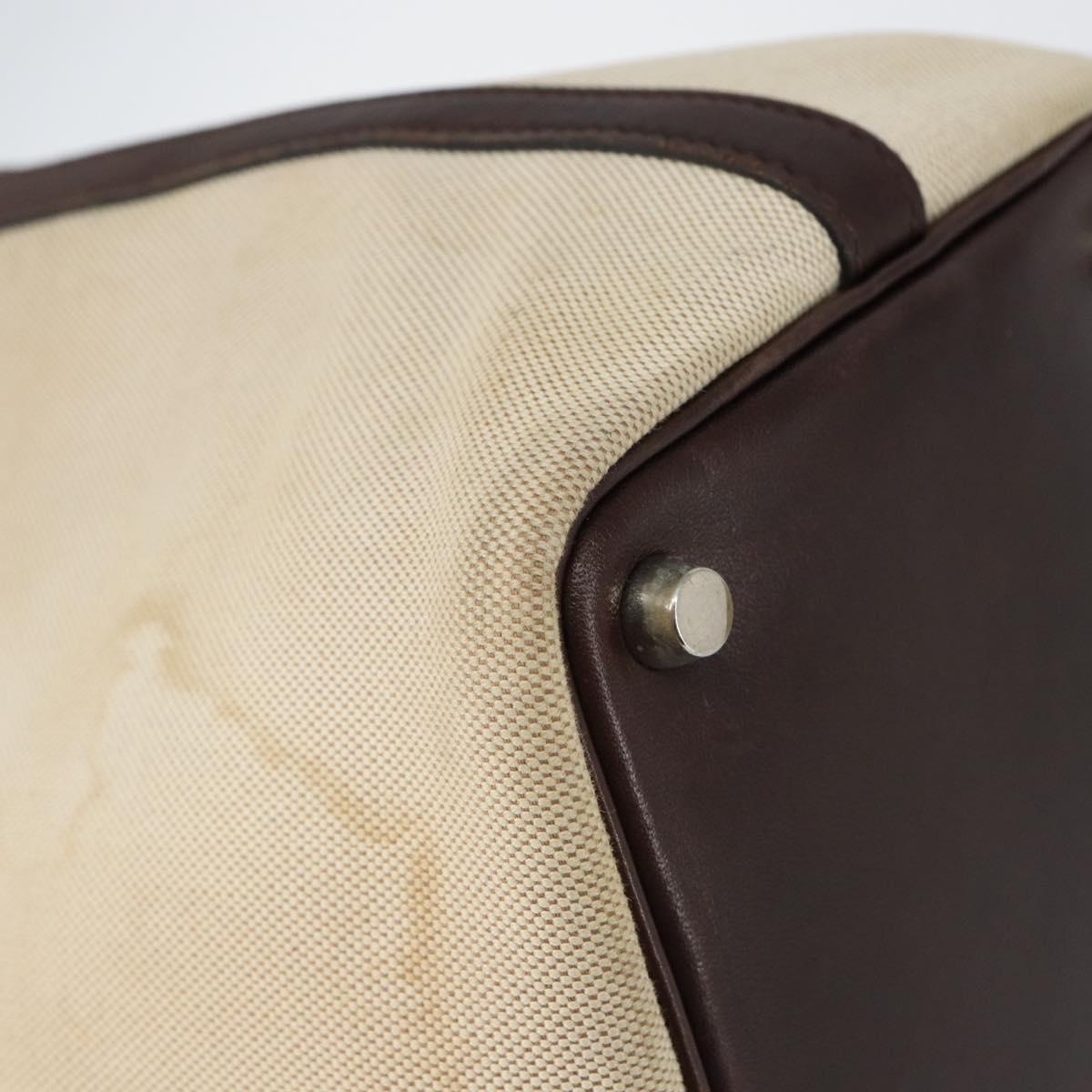 HERMES Toile H Picotin PM Bag Canvas Leather Beige Brown Silver Auth bs29741