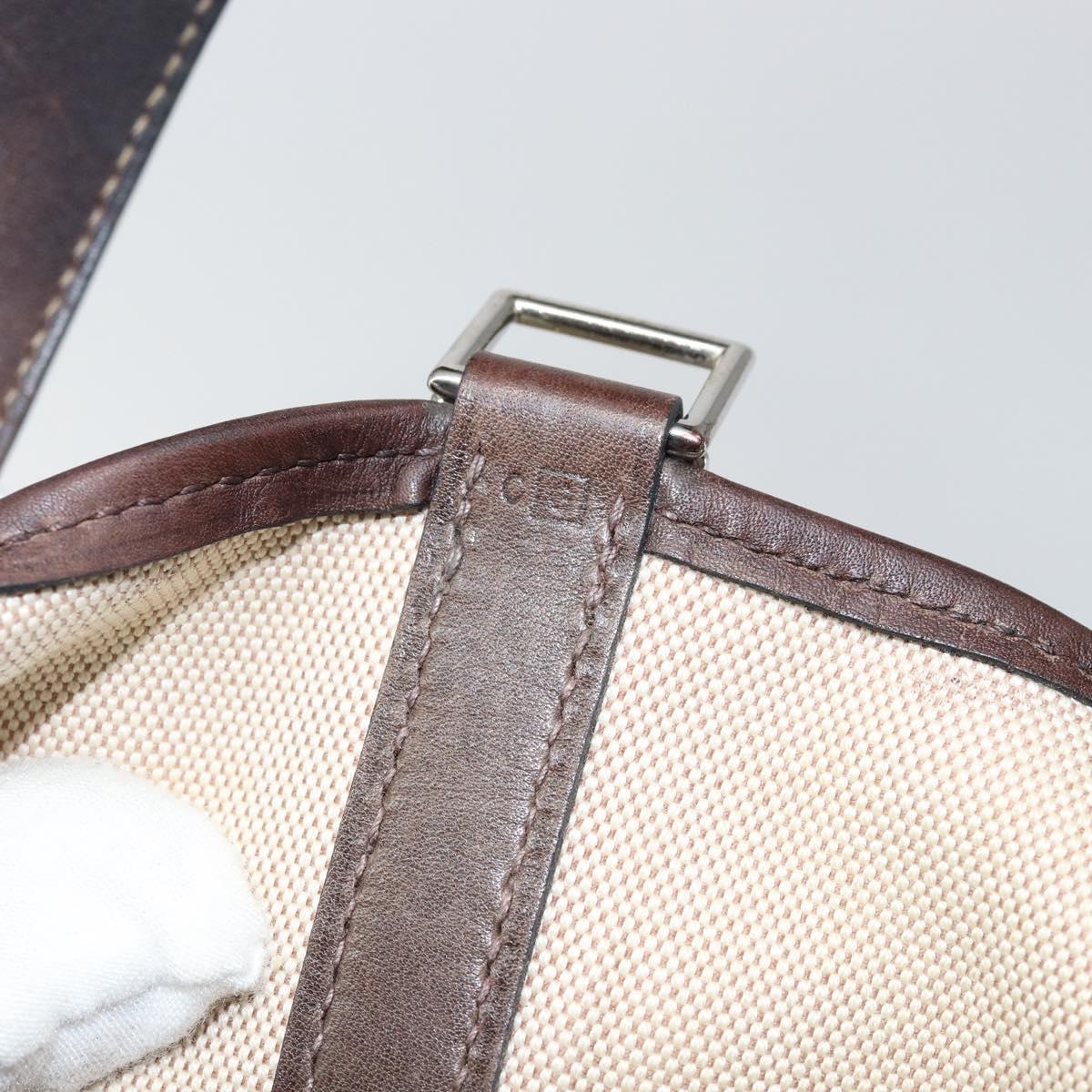 HERMES Toile H Picotin PM Bag Canvas Leather Beige Brown Silver Auth bs29741