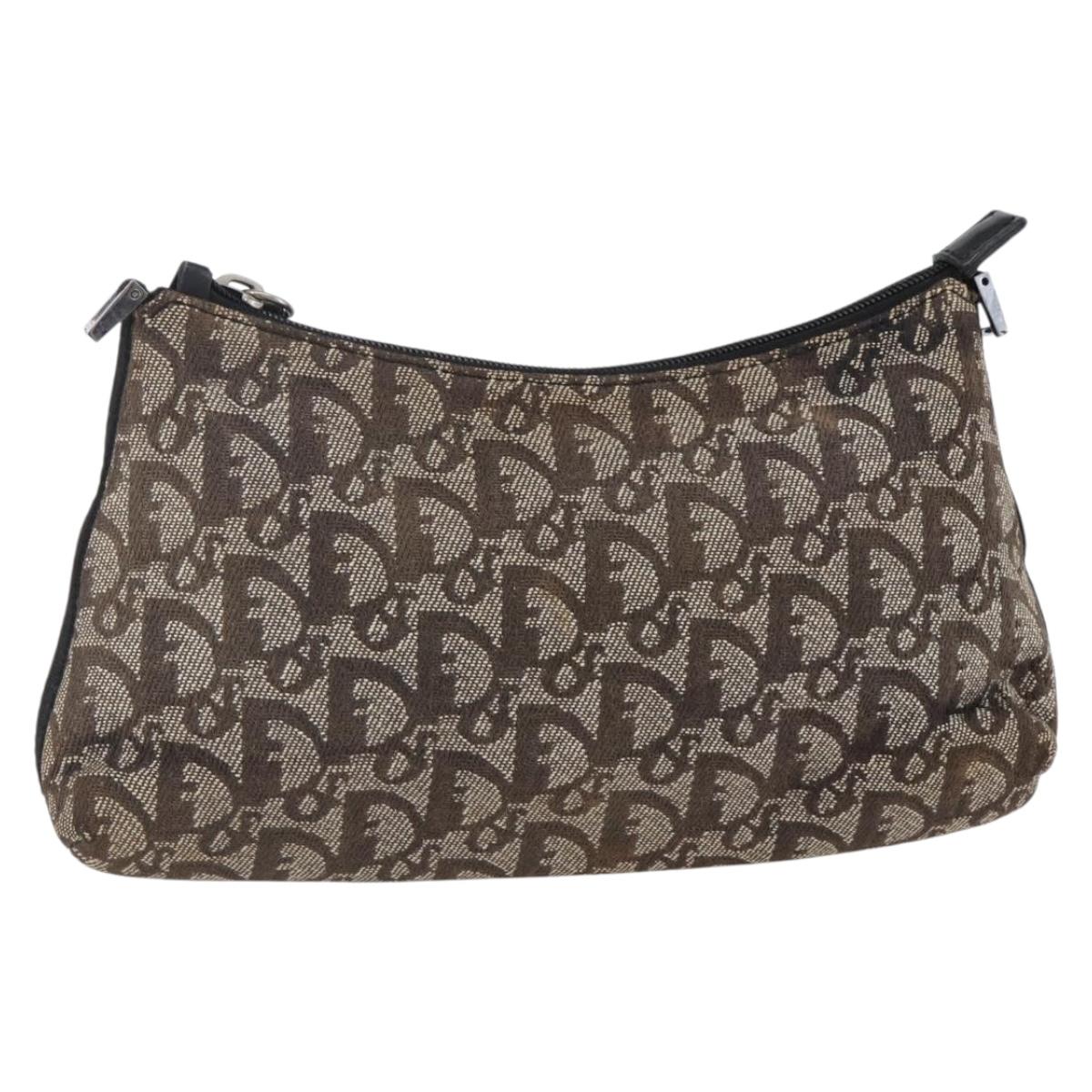 Christian Dior Trotter Canvas Pouch Brown Silver Auth bs29749