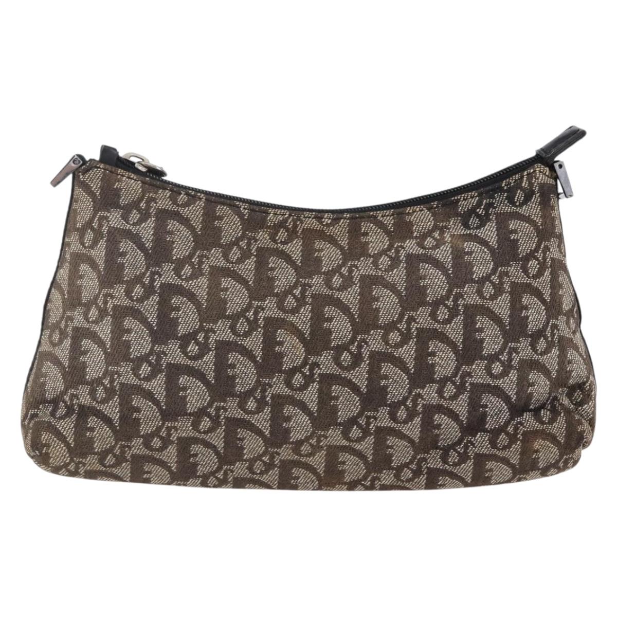 Christian Dior Trotter Canvas Pouch Brown Silver Auth bs29749