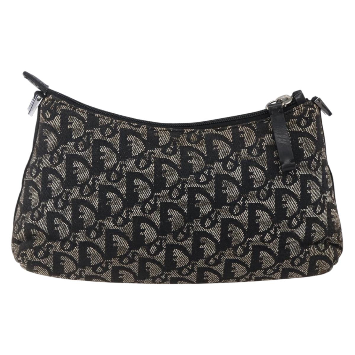 Christian Dior Trotter Canvas Pouch Brown Silver Auth bs29749