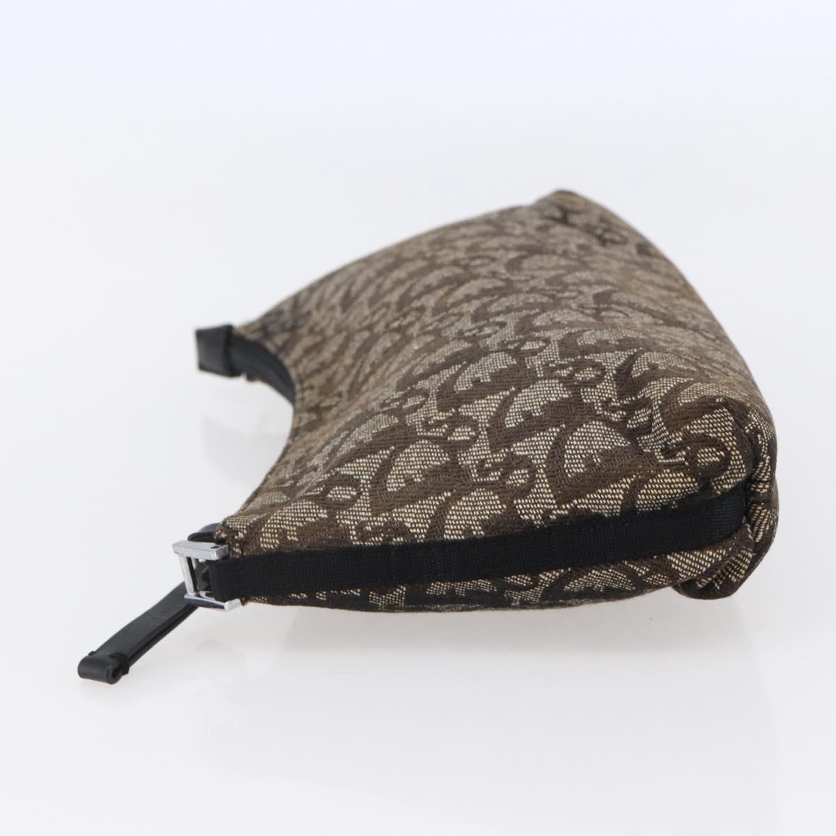 Christian Dior Trotter Canvas Pouch Brown Silver Auth bs29749