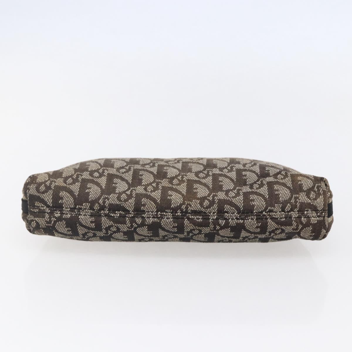 Christian Dior Trotter Canvas Pouch Brown Silver Auth bs29749