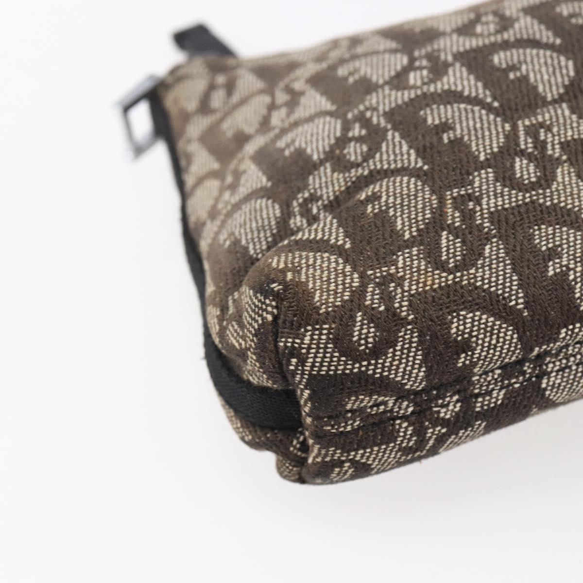 Christian Dior Trotter Canvas Pouch Brown Silver Auth bs29749