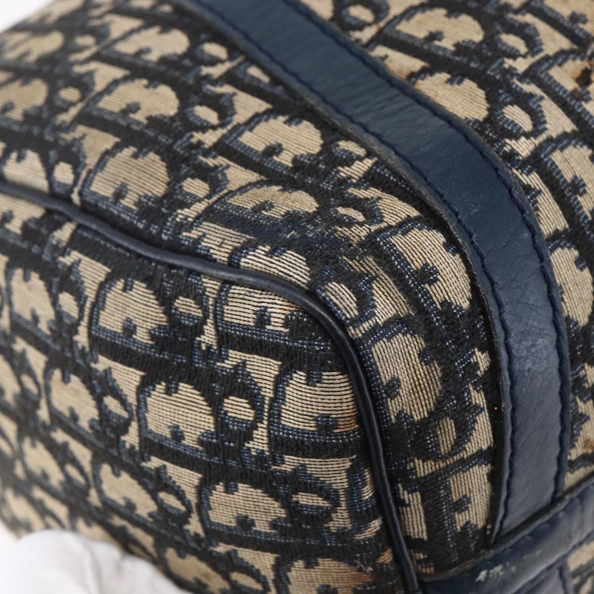 Christian Dior Trotter Canvas mini Boston Bag Navy Gold Auth bs29750