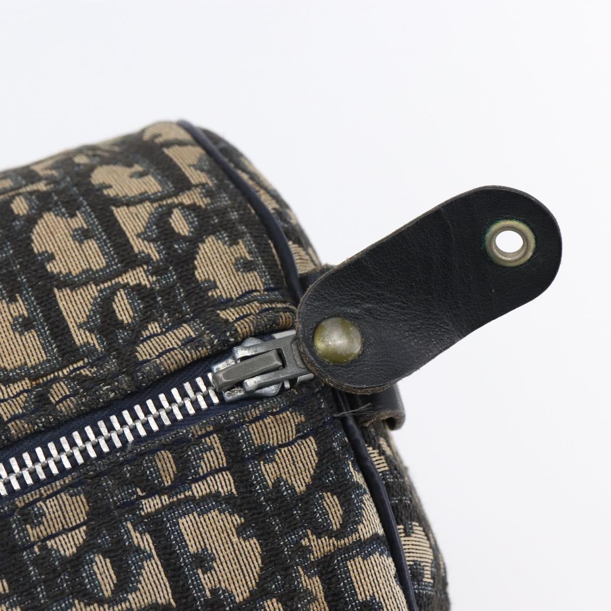 Christian Dior Trotter Canvas mini Boston Bag Navy Gold Auth bs29750