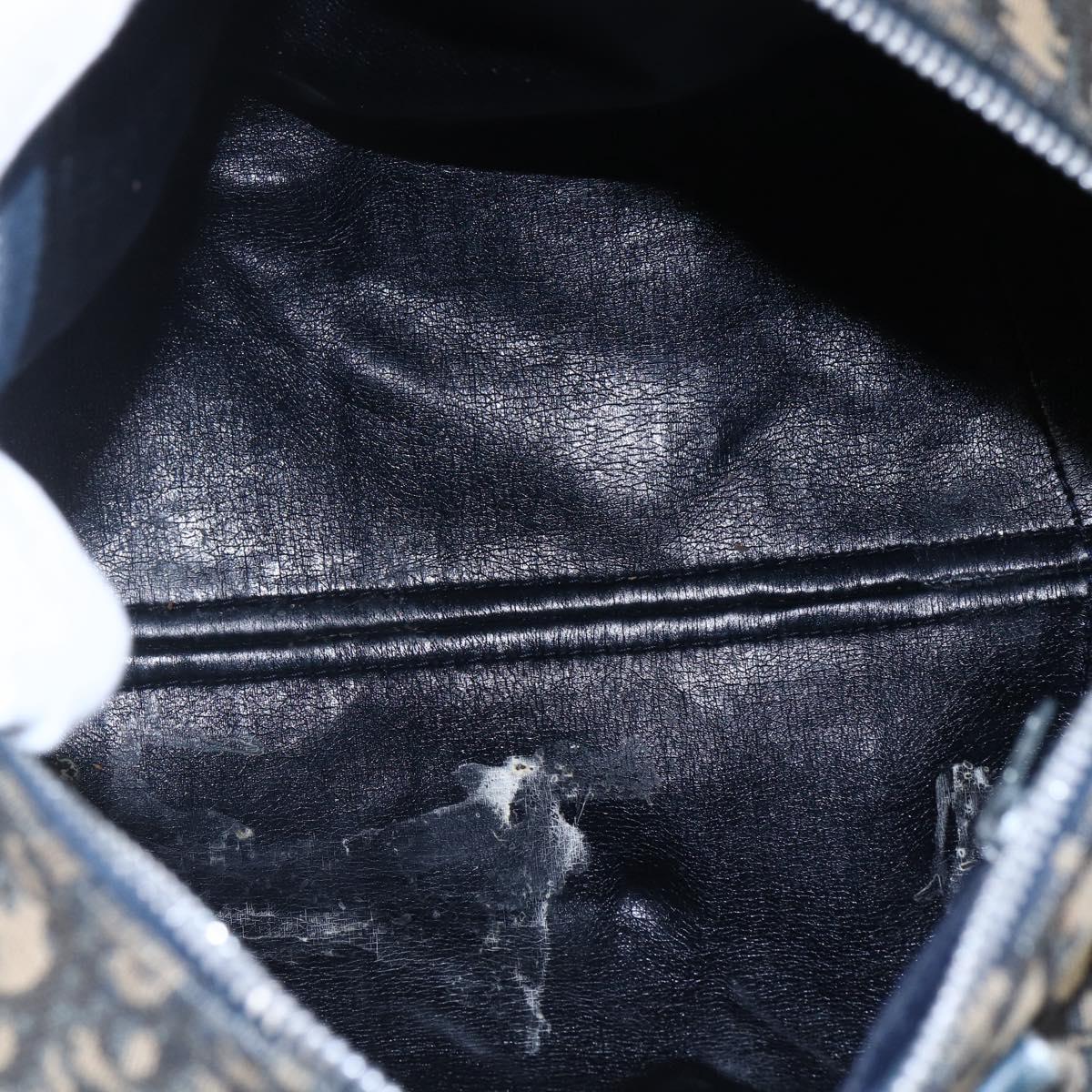 Christian Dior Trotter Canvas mini Boston Bag Navy Gold Auth bs29750