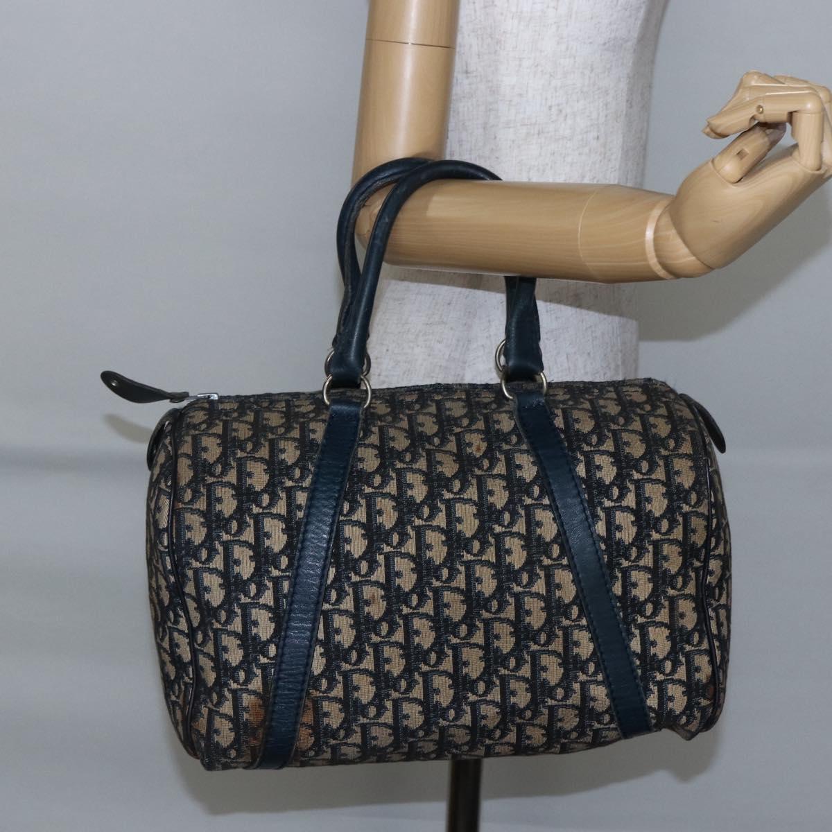 Christian Dior Trotter Canvas mini Boston Bag Navy Gold Auth bs29750