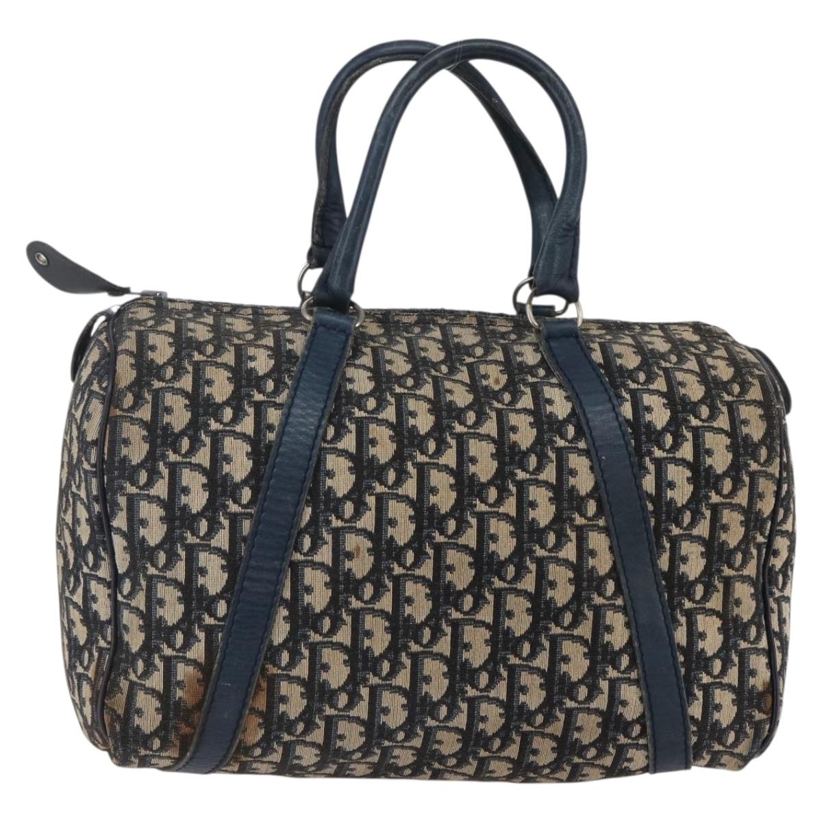 Christian Dior Trotter Canvas mini Boston Bag Navy Gold Auth bs29750