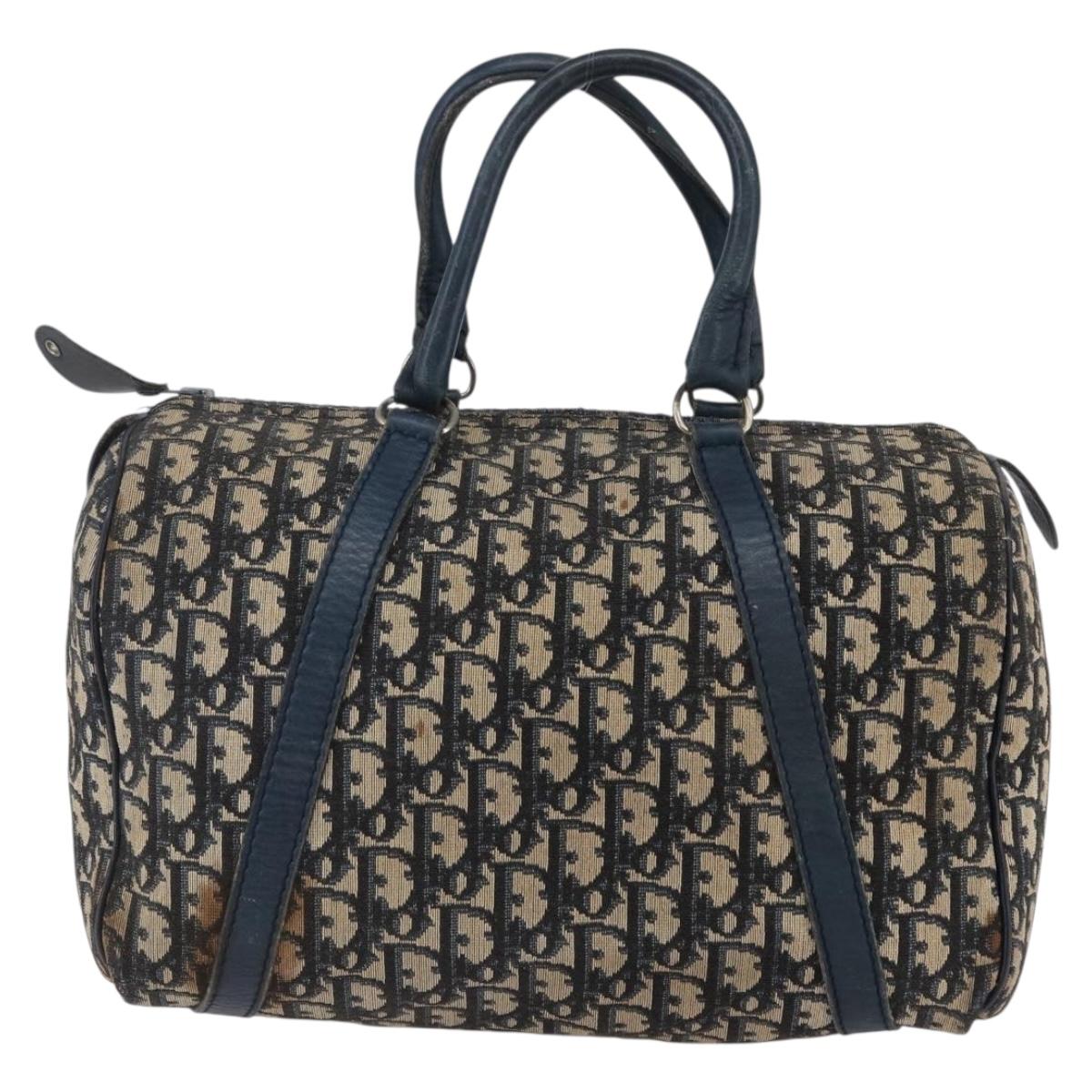 Christian Dior Trotter Canvas mini Boston Bag Navy Gold Auth bs29750