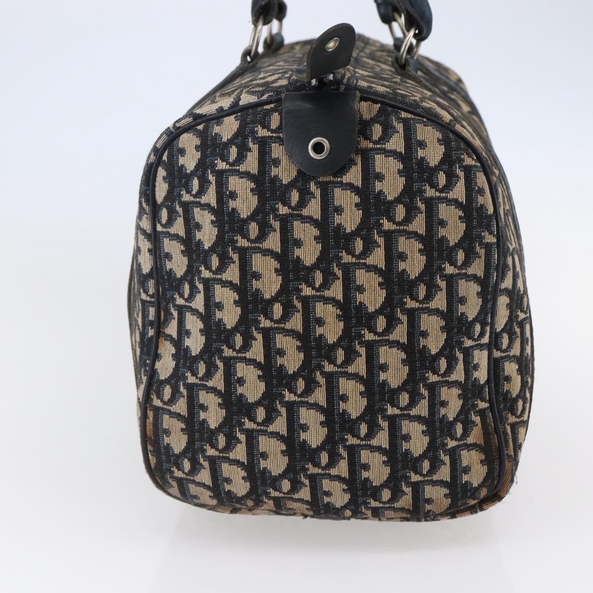 Christian Dior Trotter Canvas mini Boston Bag Navy Gold Auth bs29750