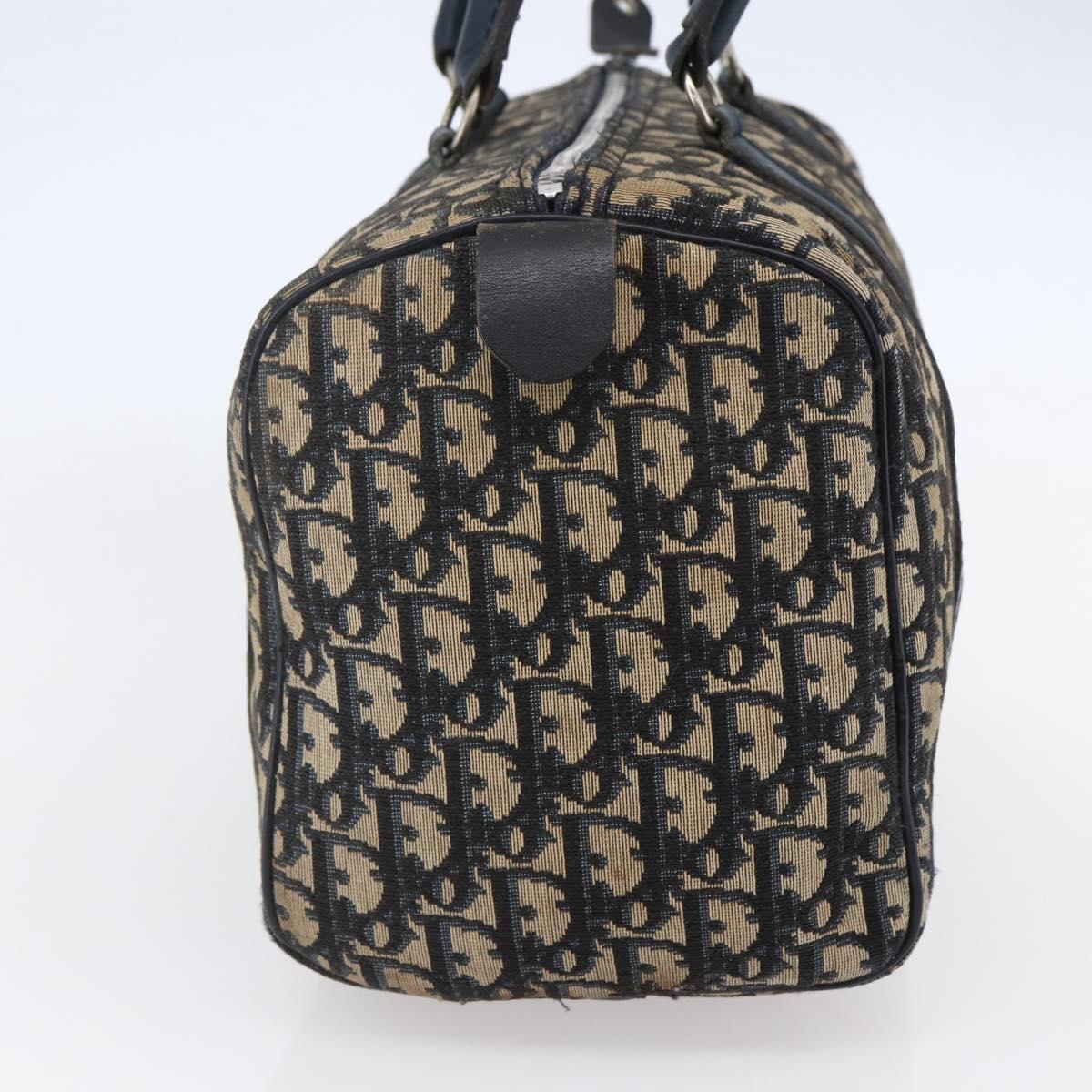 Christian Dior Trotter Canvas mini Boston Bag Navy Gold Auth bs29750