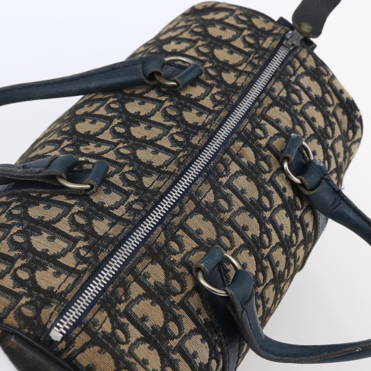 Christian Dior Trotter Canvas mini Boston Bag Navy Gold Auth bs29750