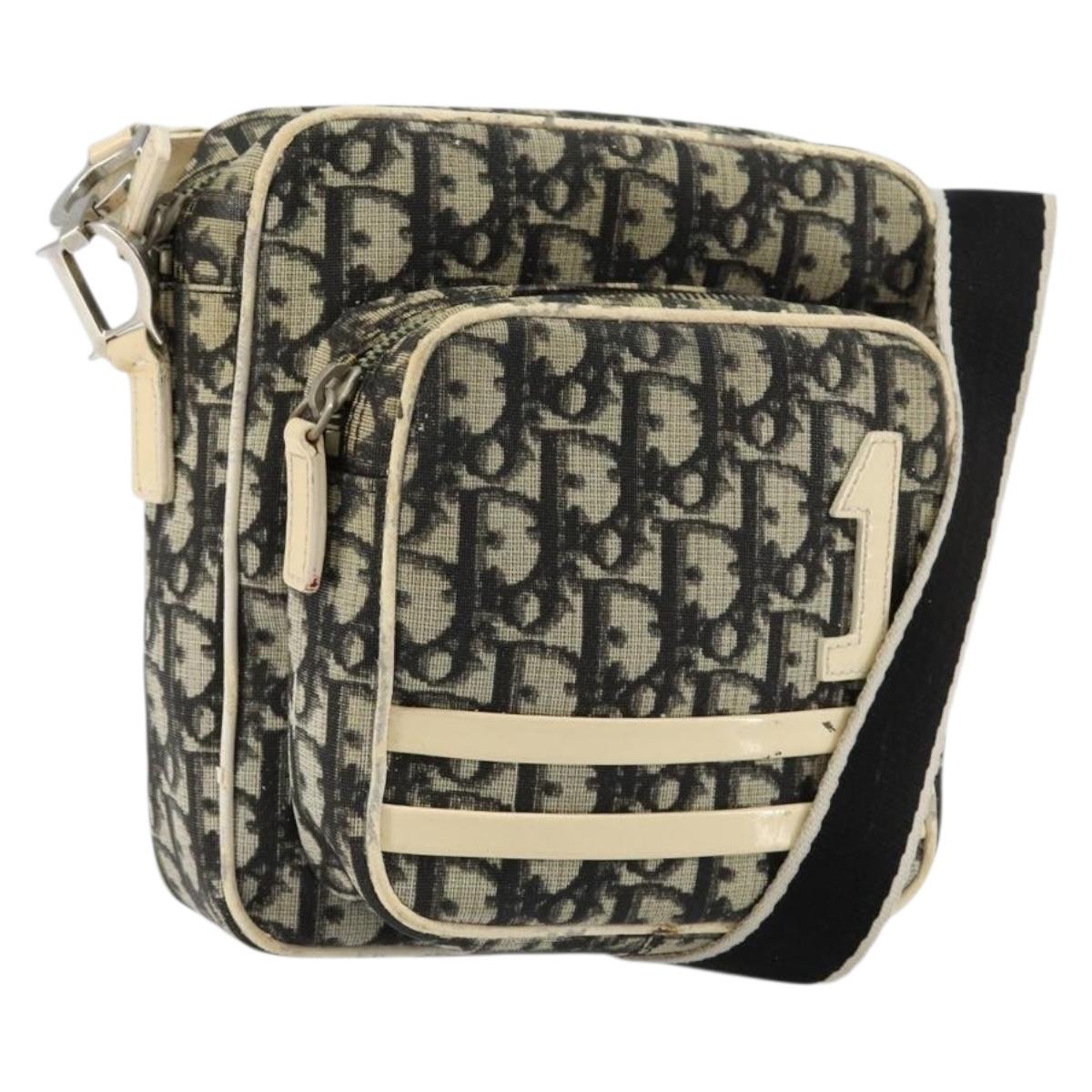 Christian Dior Trotter Canvas Shoulder Bag PVC Black Silver Auth bs29752